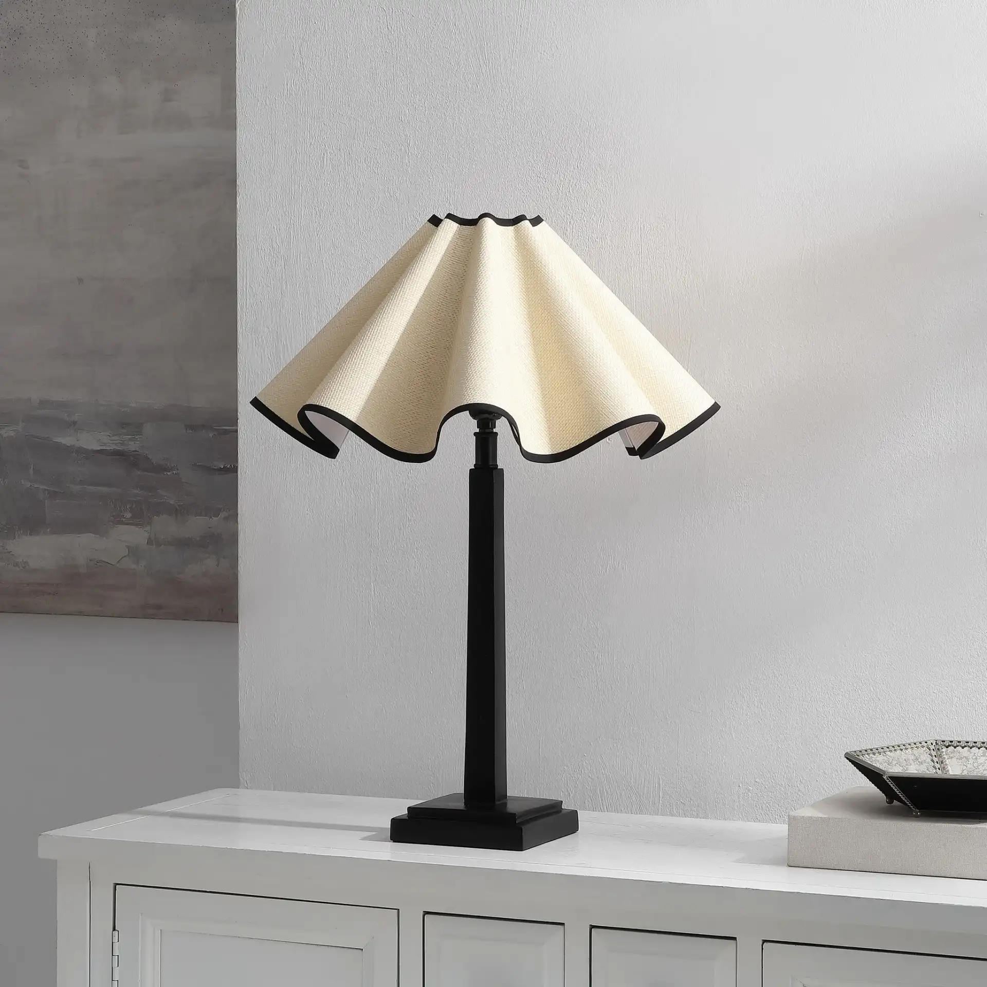 Monika Table Lamp in Black / Natural in a styled room