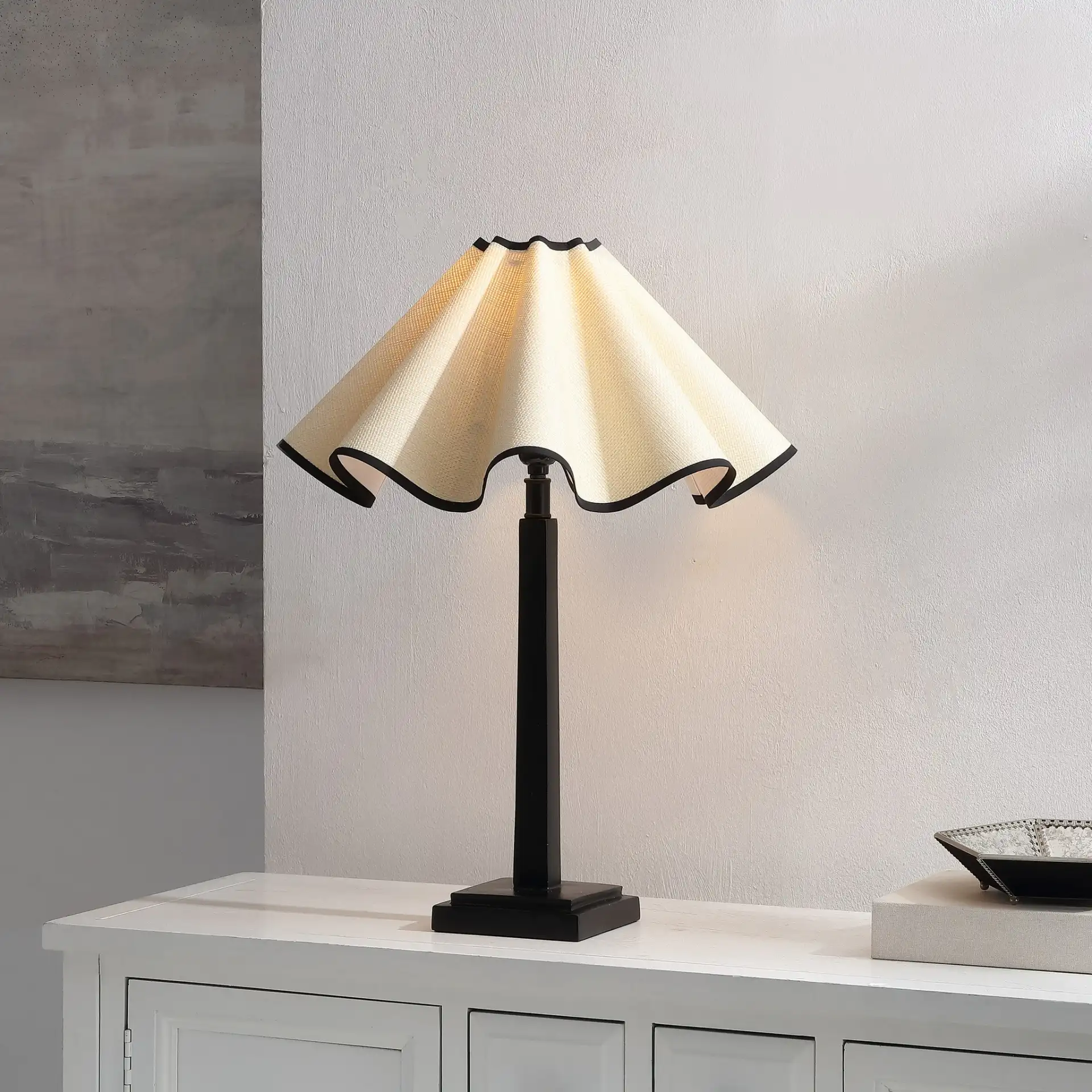 Monika Table Lamp in Black / Natural in a styled room