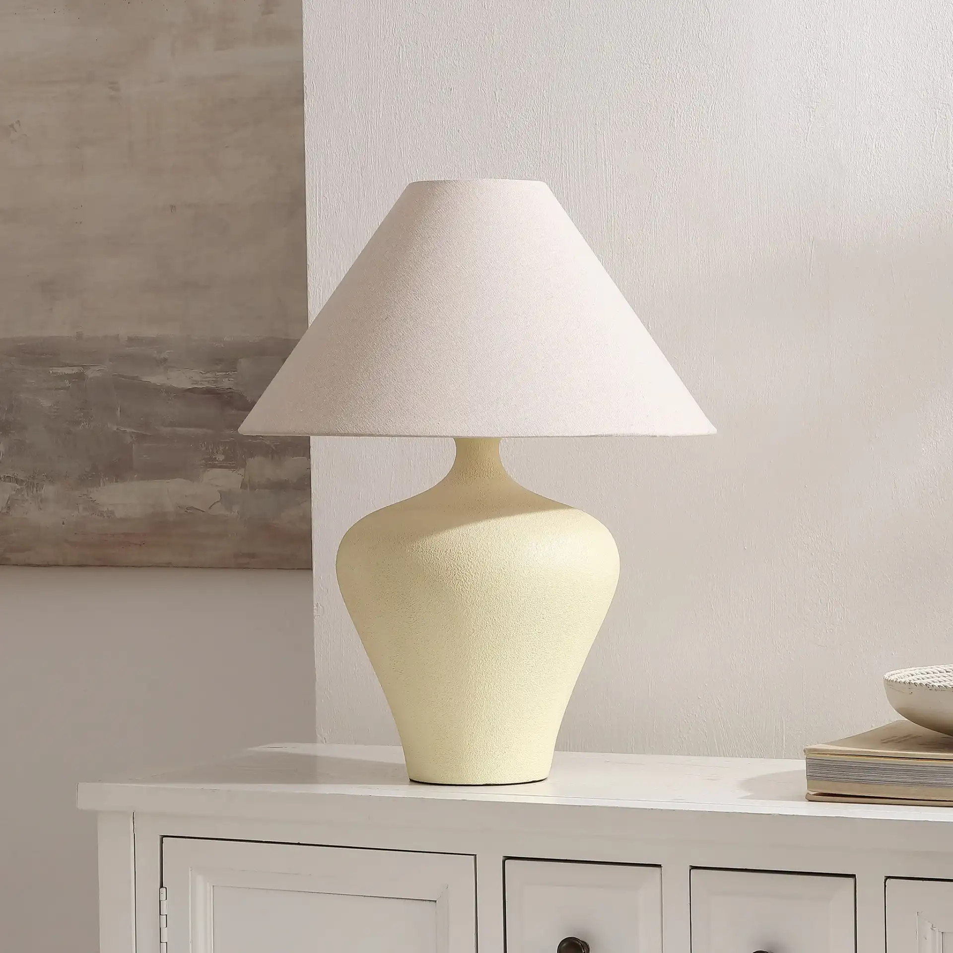 Cassa Table Lamp in Beige in a styled room