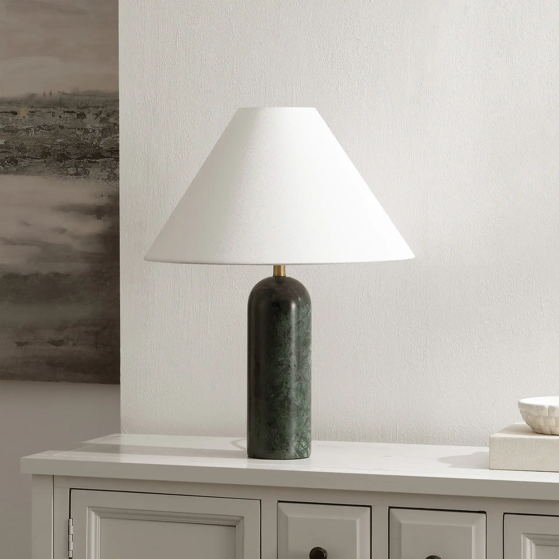 Selah Table Lamp in Green in a styled room