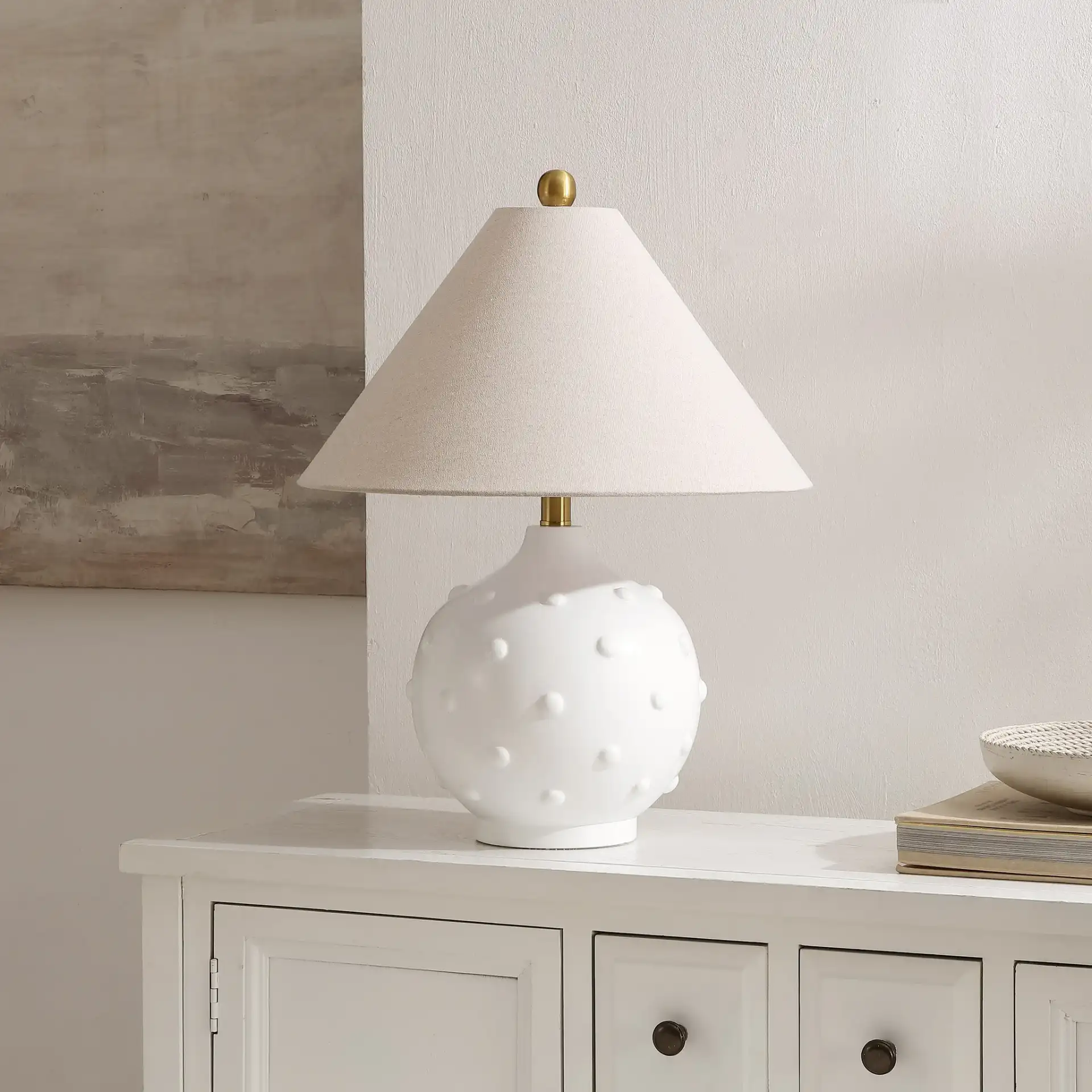 Leanni Table Lamp in White in a styled room