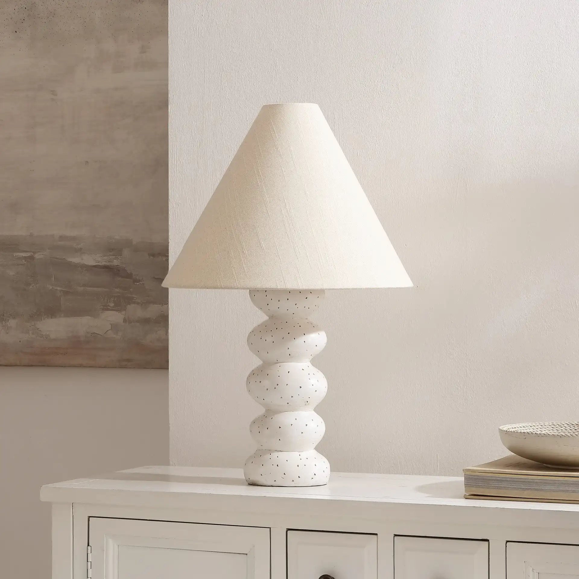 Luana Table Lamp in White in a styled room