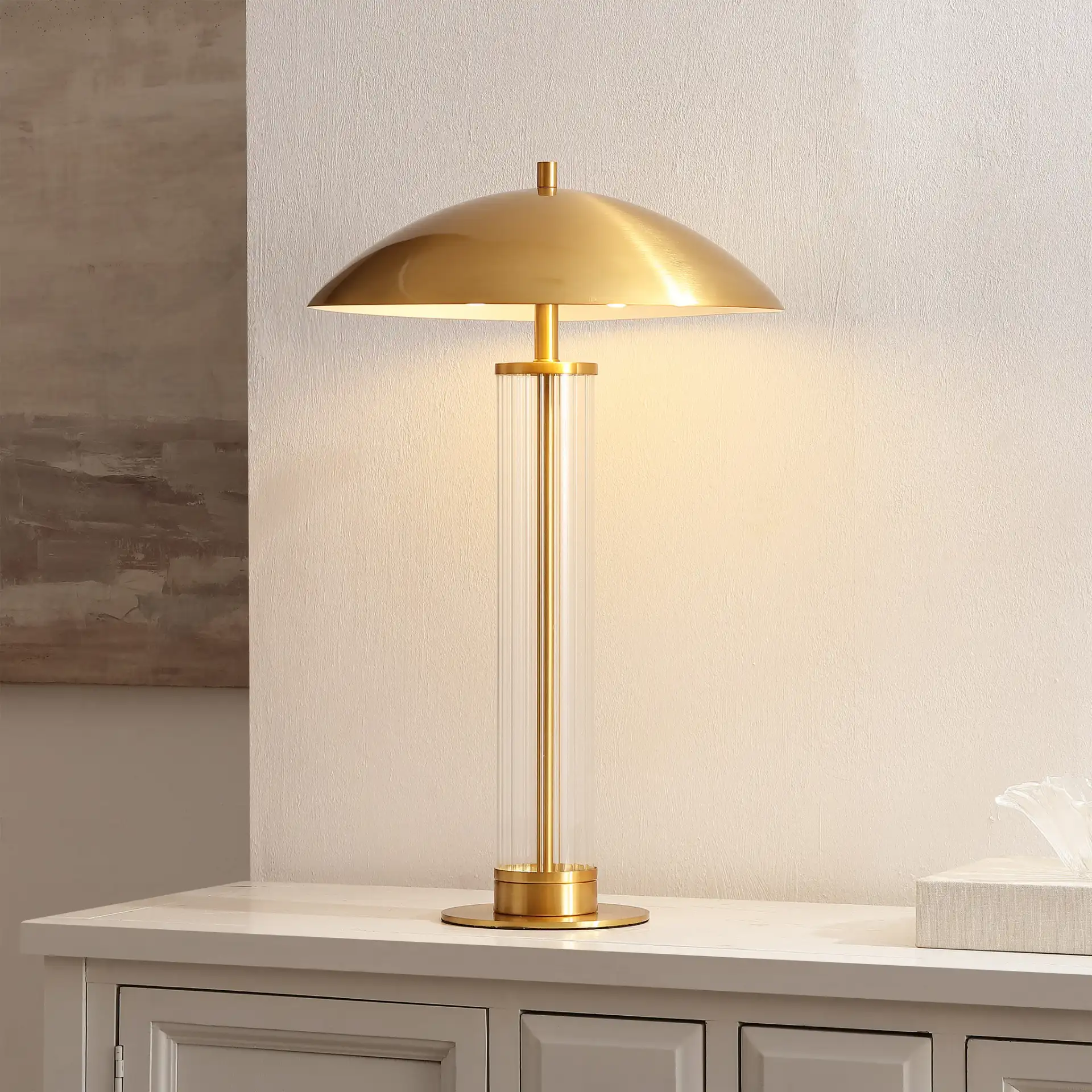 Tylar Table Lamp in Brass / Clear in a styled room