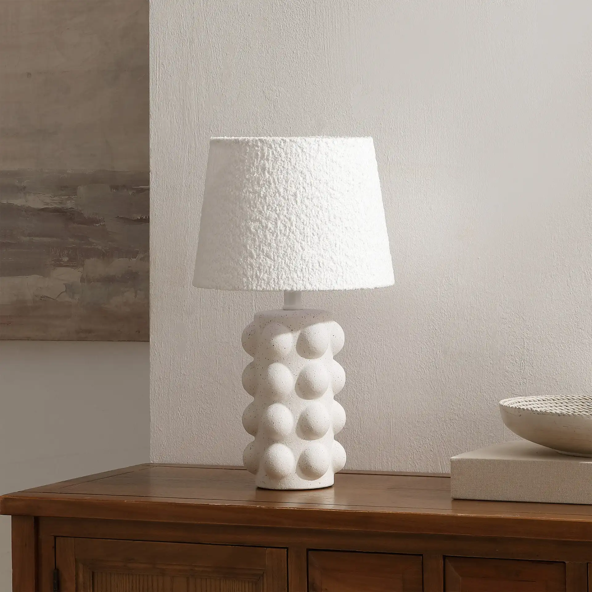Milou Table Lamp in White in a styled room