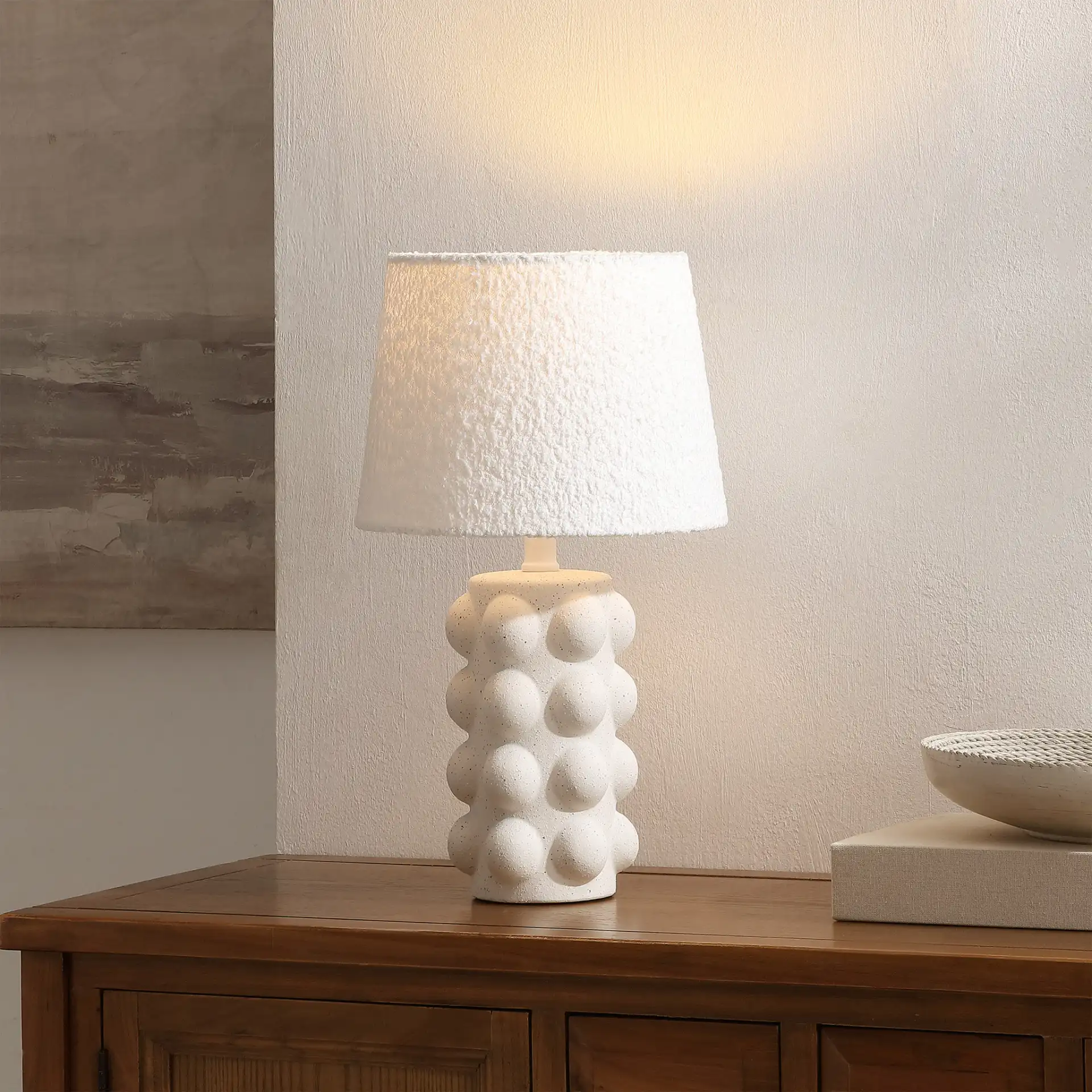 Milou Table Lamp in White in a styled room