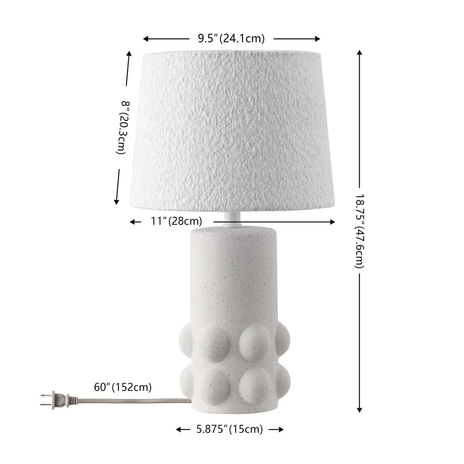 Joss Table Lamp in White, detail view