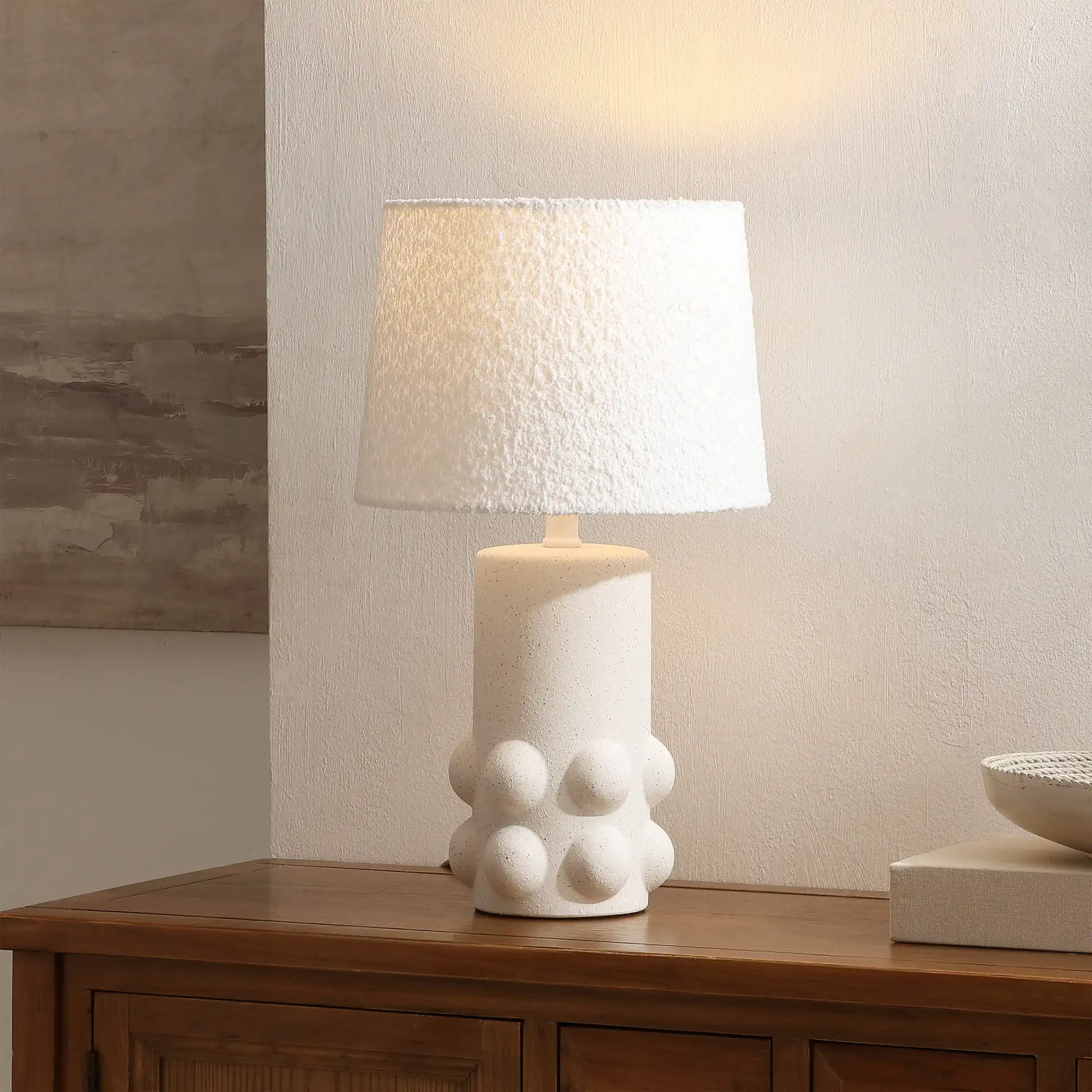 Joss Table Lamp in White in a styled room