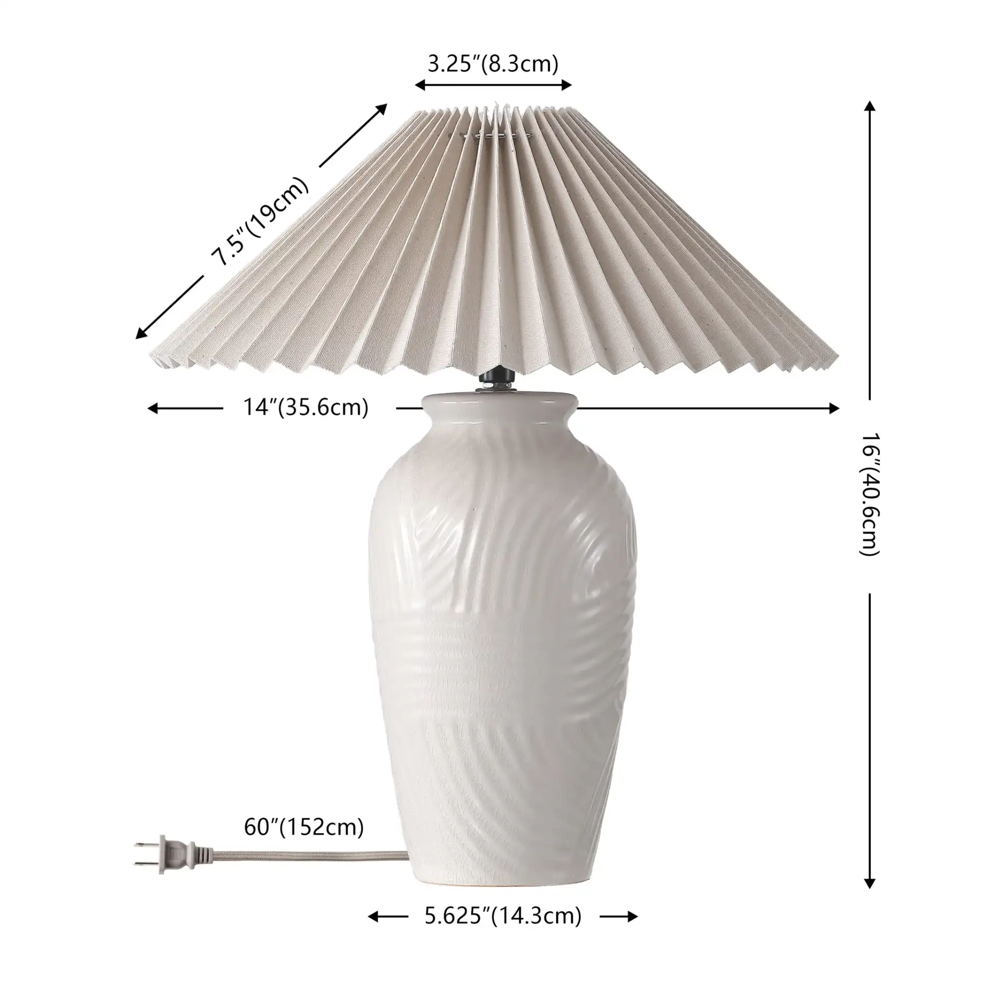 Amelia Table Lamp in White, detail view