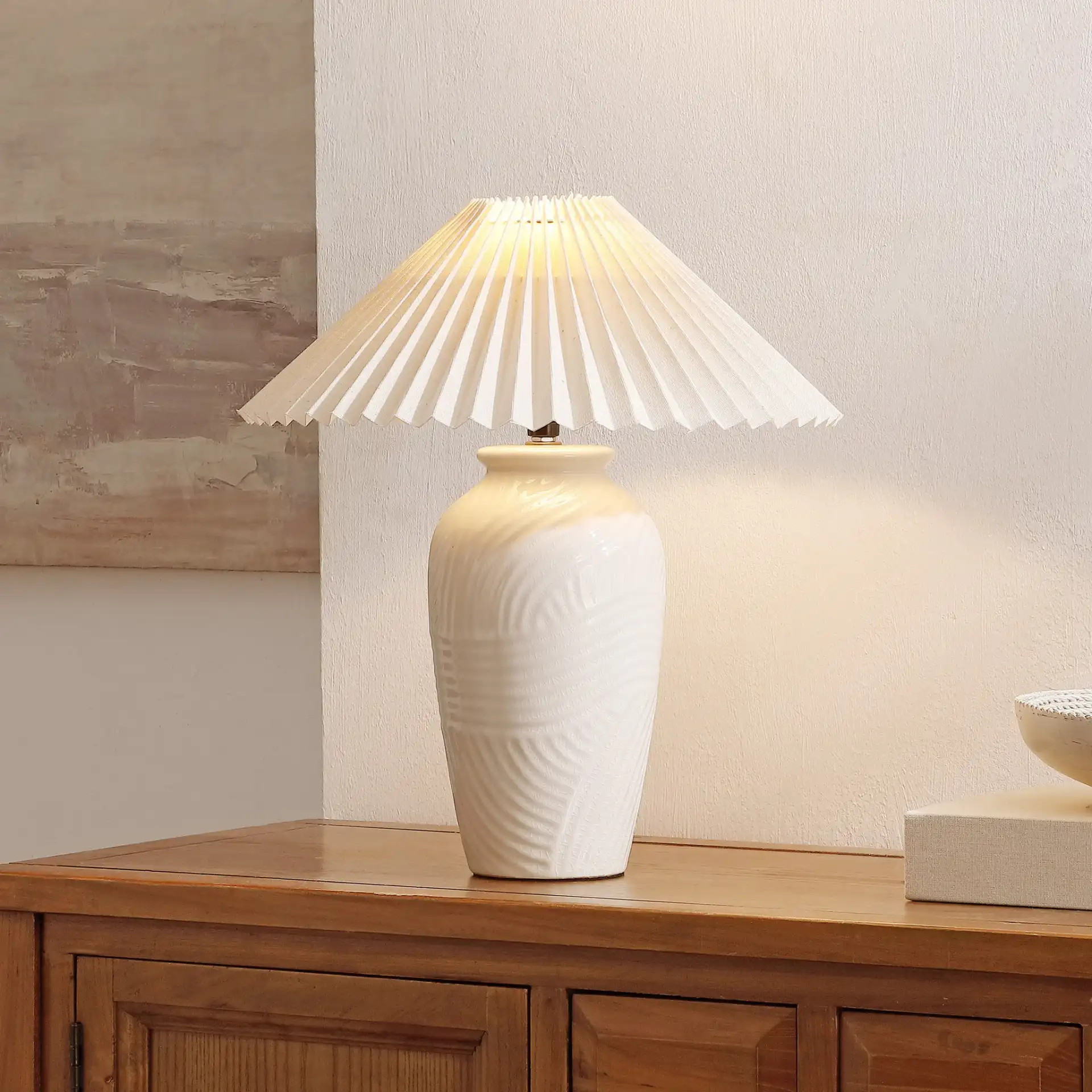Amelia Table Lamp in White in a styled room