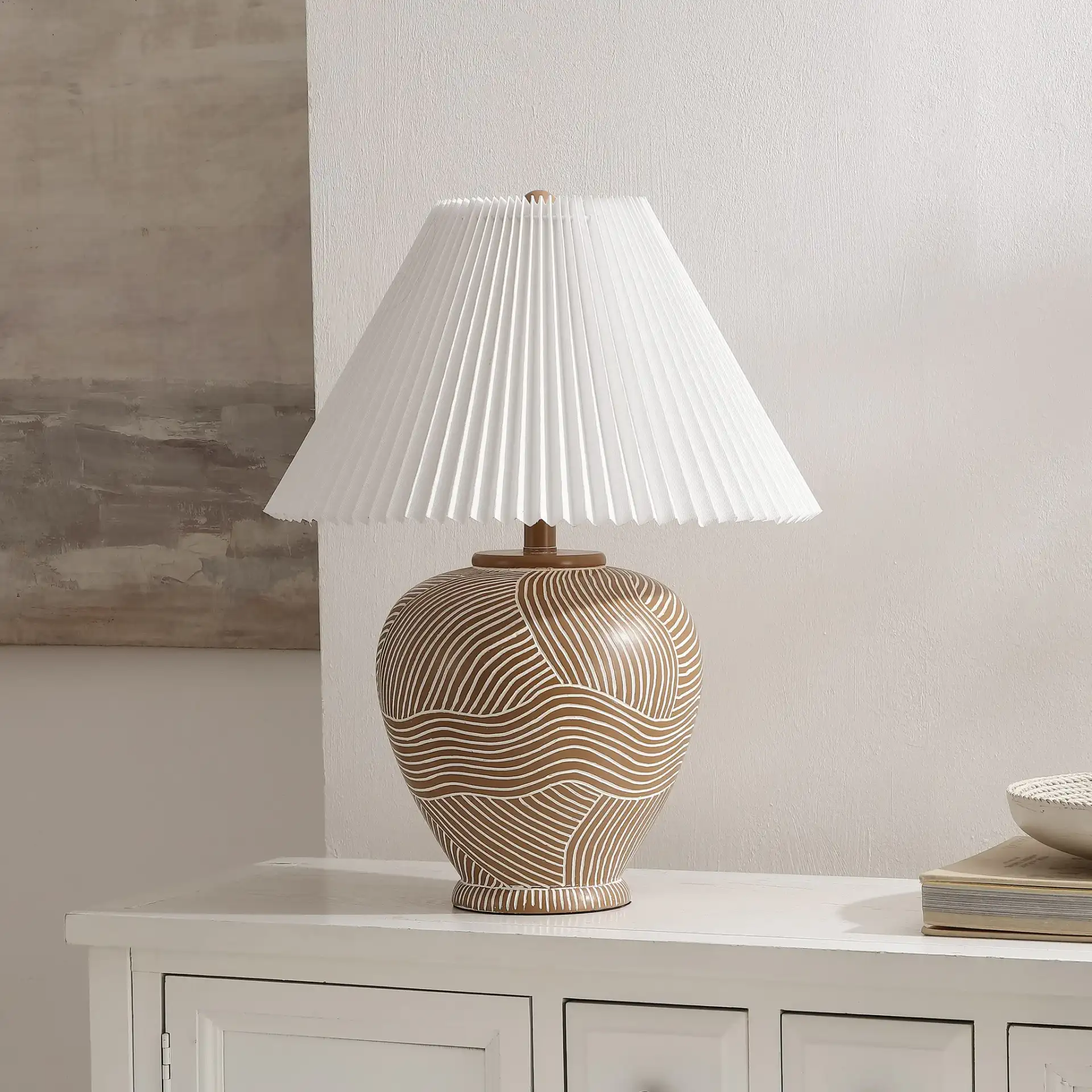 Claude Table Lamp in Brown in a styled room