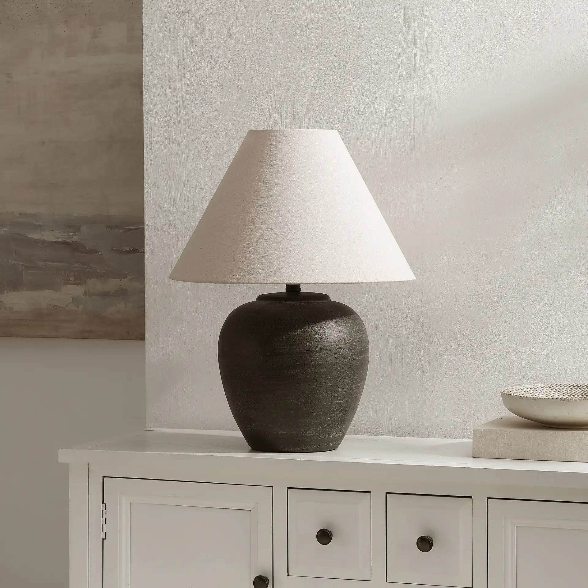 Lucila Table Lamp in Black in a styled room