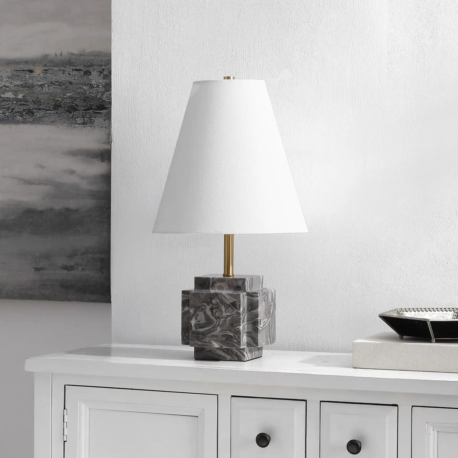Maia Table Lamp in Gray in a styled room