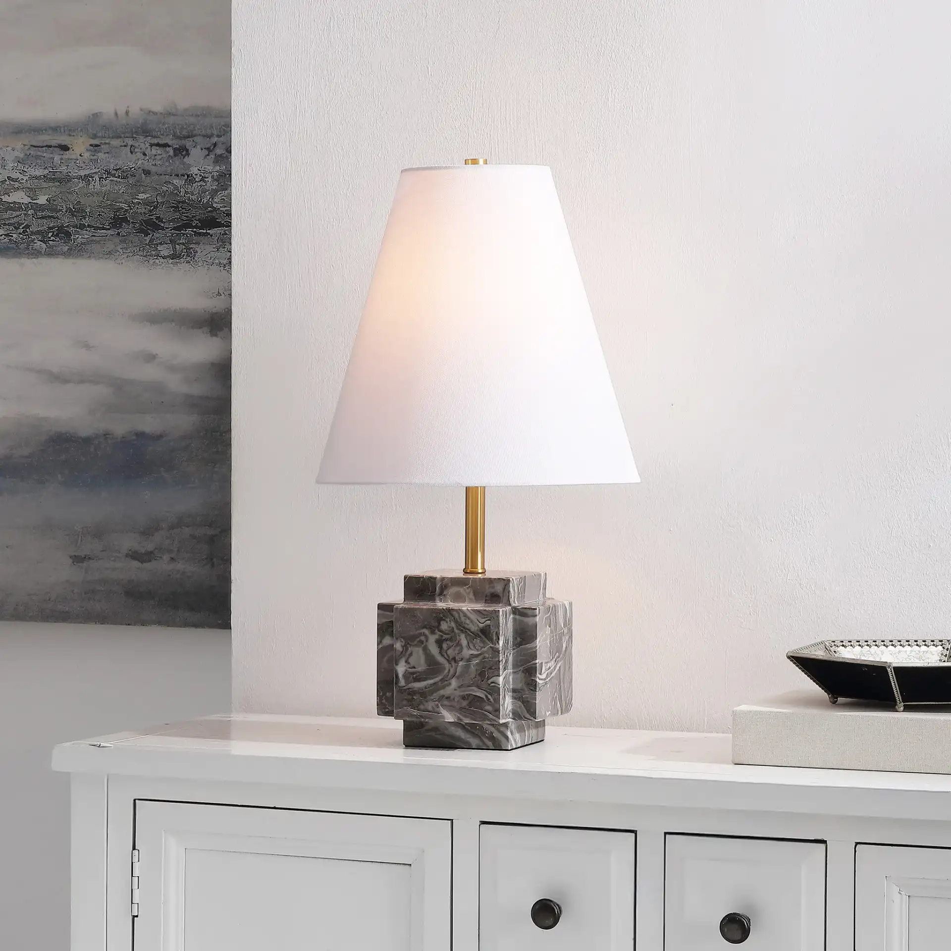 Maia Table Lamp in Gray in a styled room