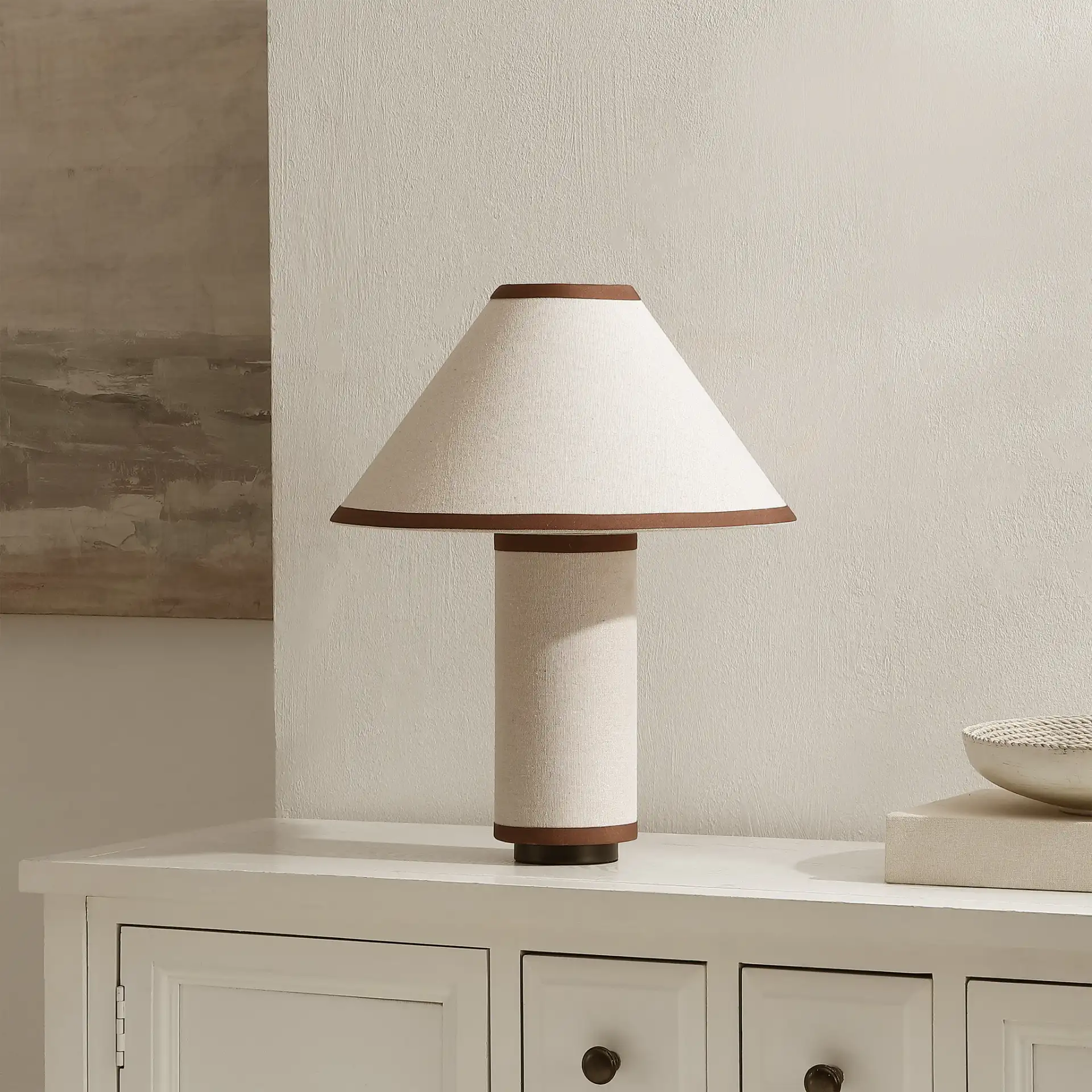 Demie Table Lamp in Oatmeal / Brown in a styled room