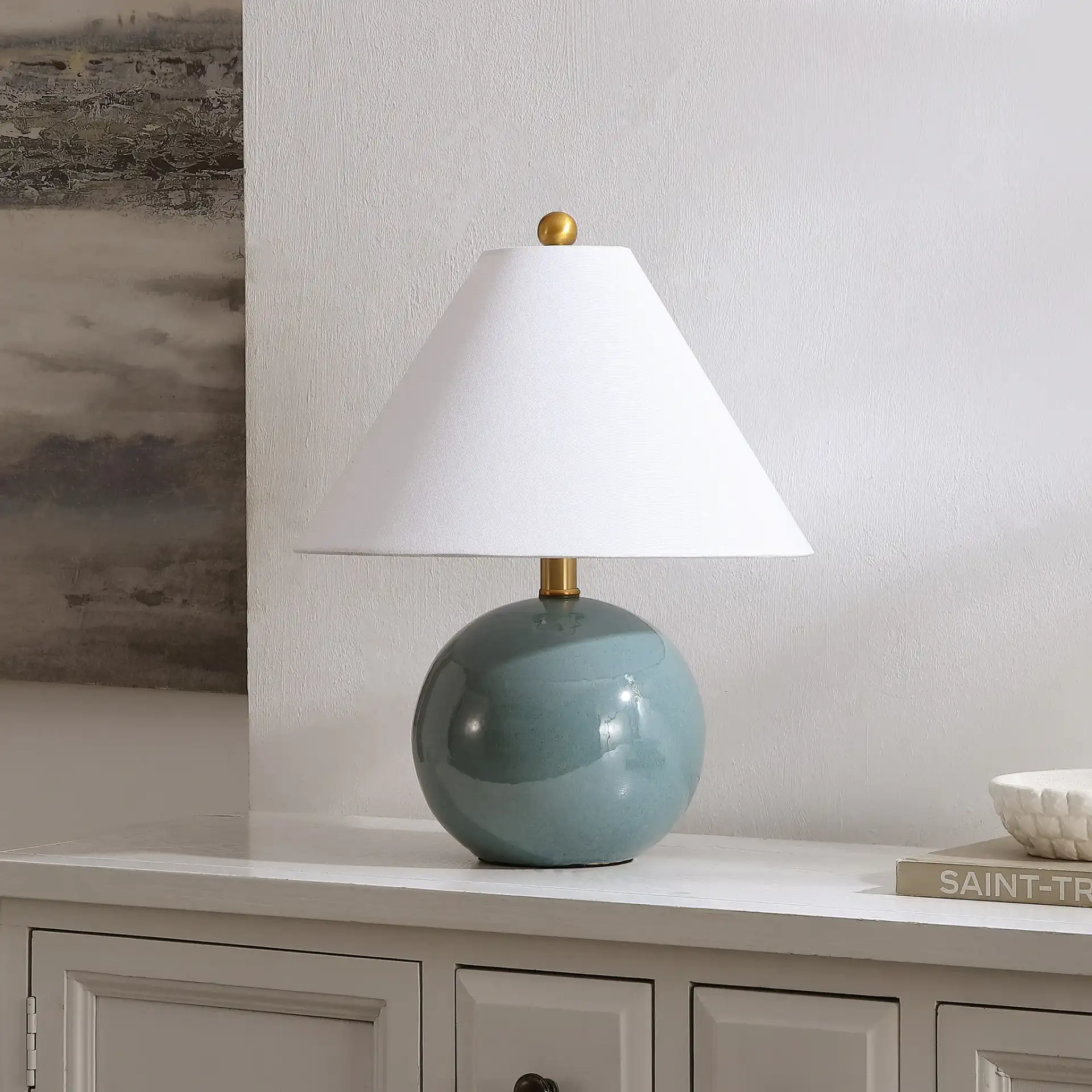 Giana Table Lamp in Blue in a styled room