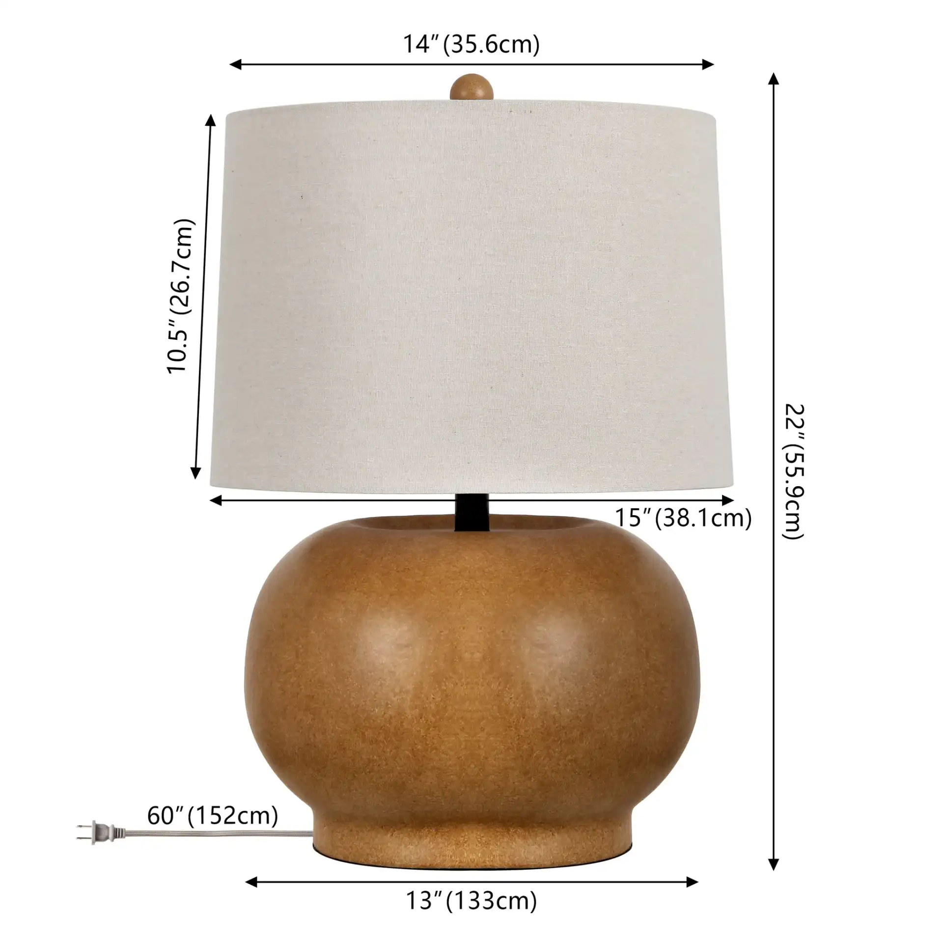 Dannah Ceramic Table Lamp in Brown / Oatmeal, detail view