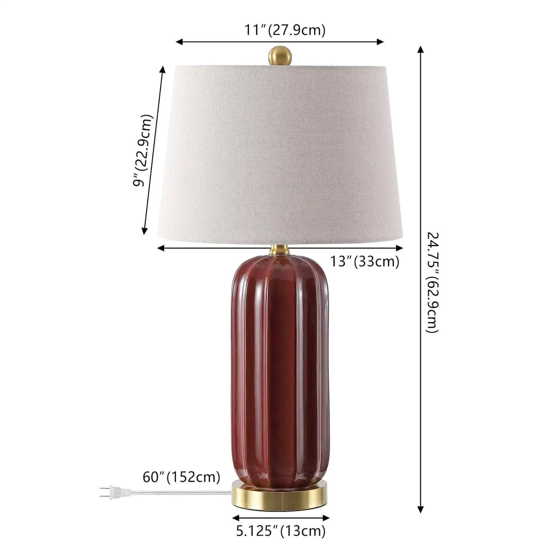 Gafna Ceramic Table Lamp in Red / Oatmeal, detail view