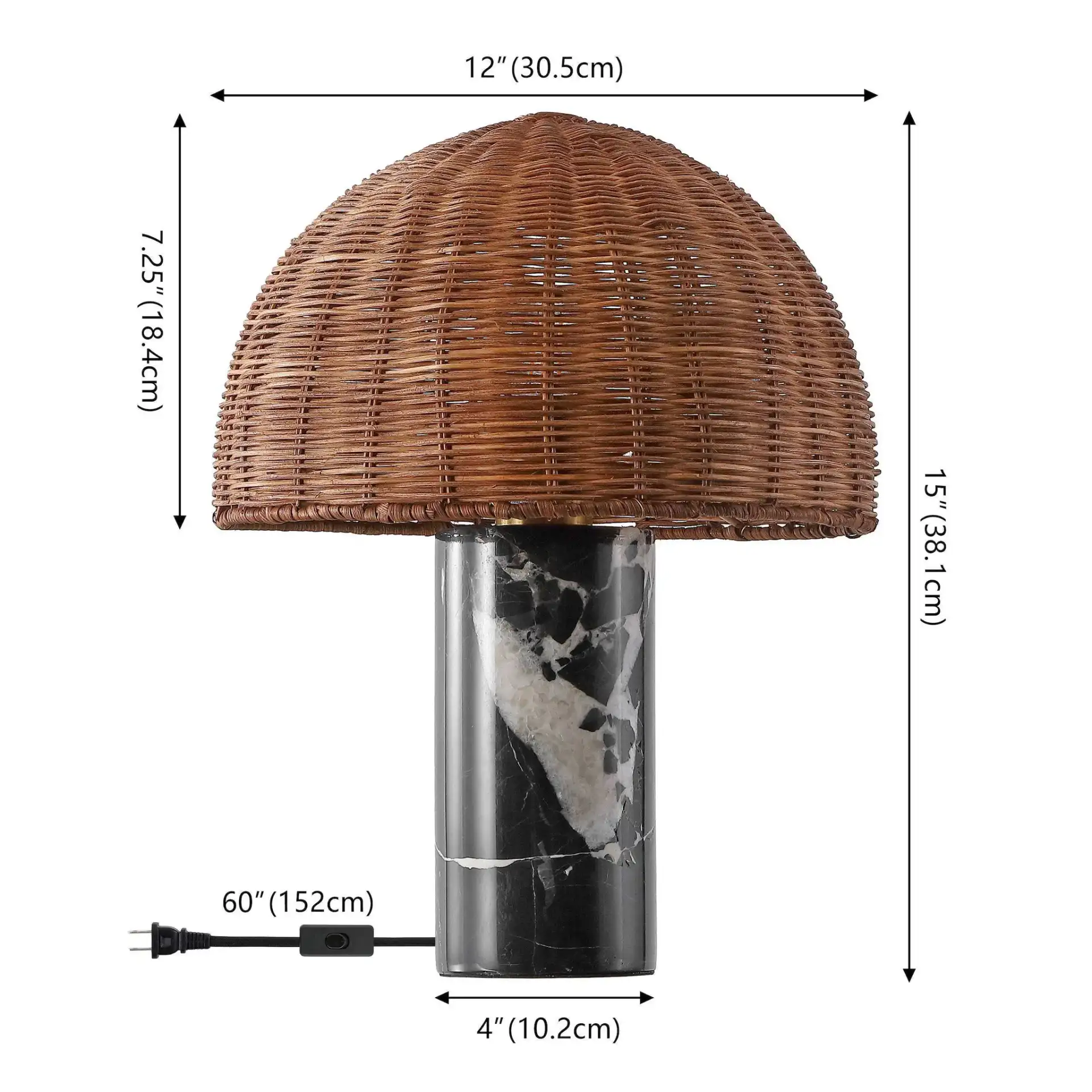 Darlita Marble Table Lamp in Black / White / Natural, detail view