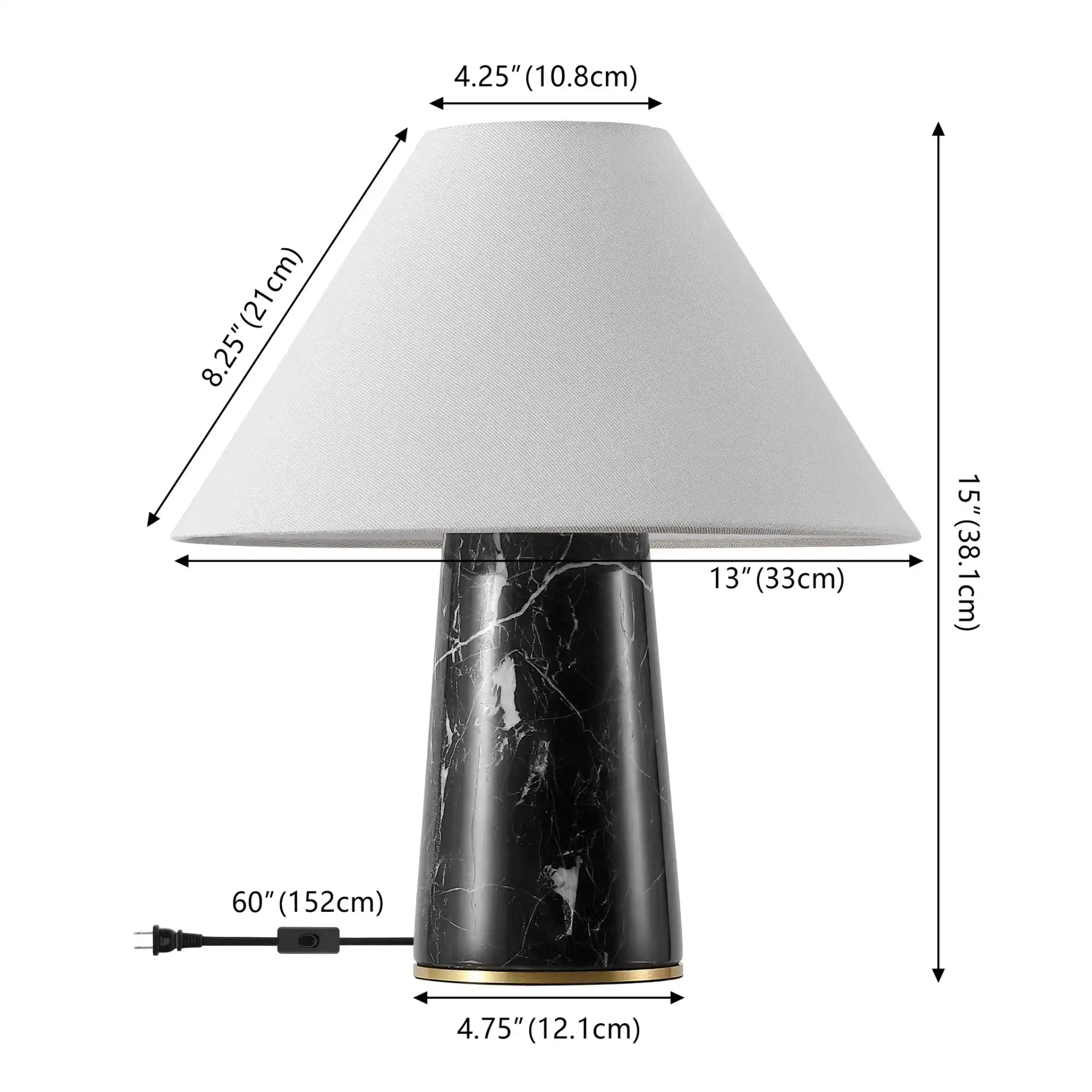Ivyrae Marble Table Lamp in Brass Gold / Black / White, detail view