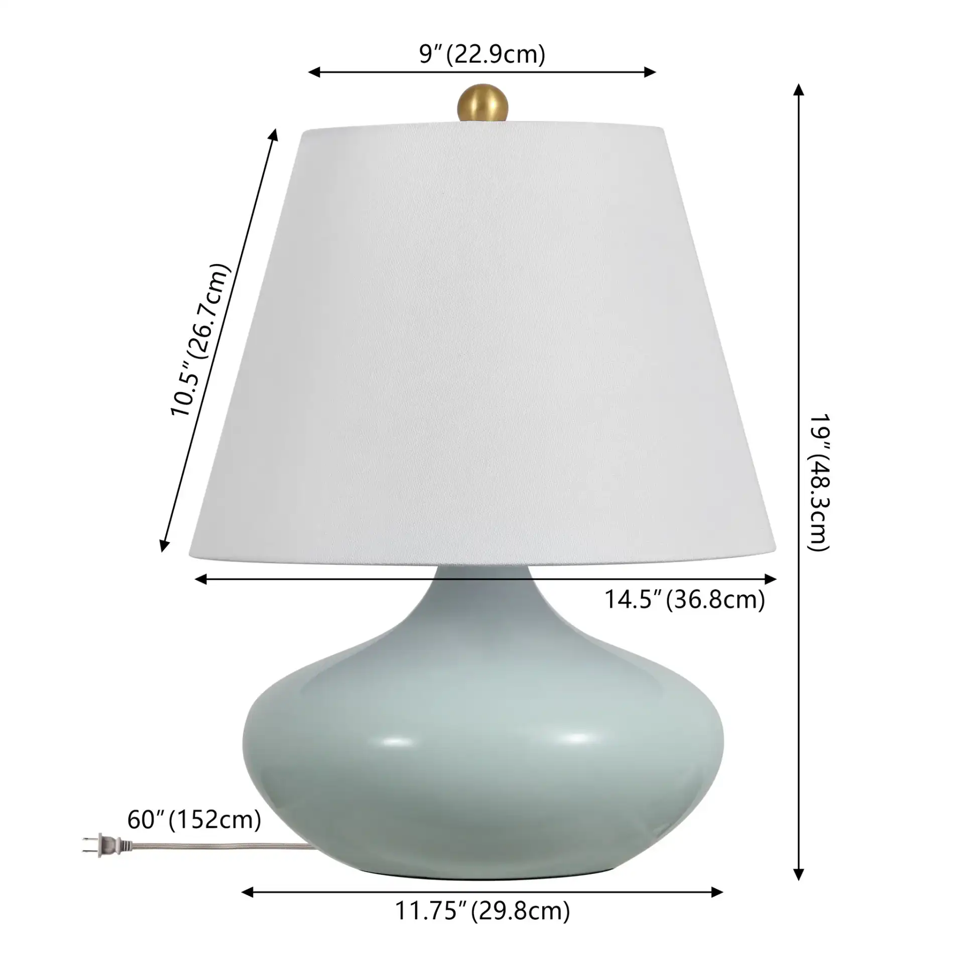 Waneta Ceramic Table Lamp in Light Blue / White, detail view