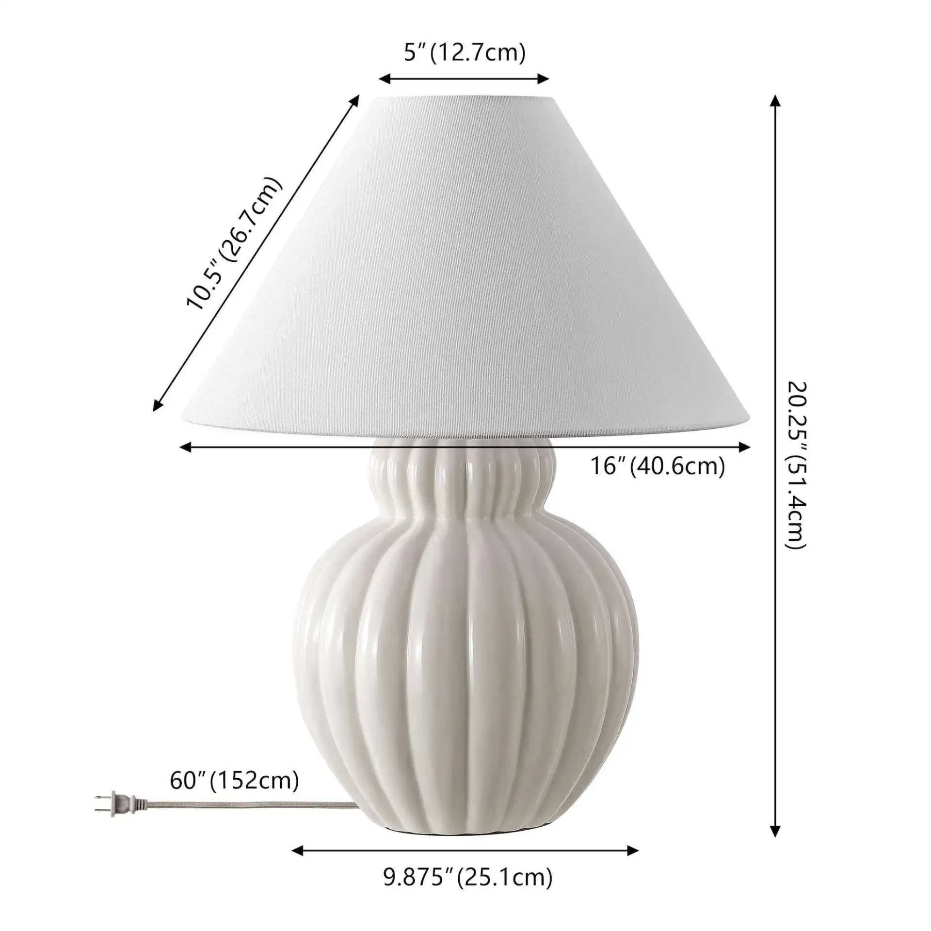 Kamiko Ceramic Table Lamp in Cream / White, detail view
