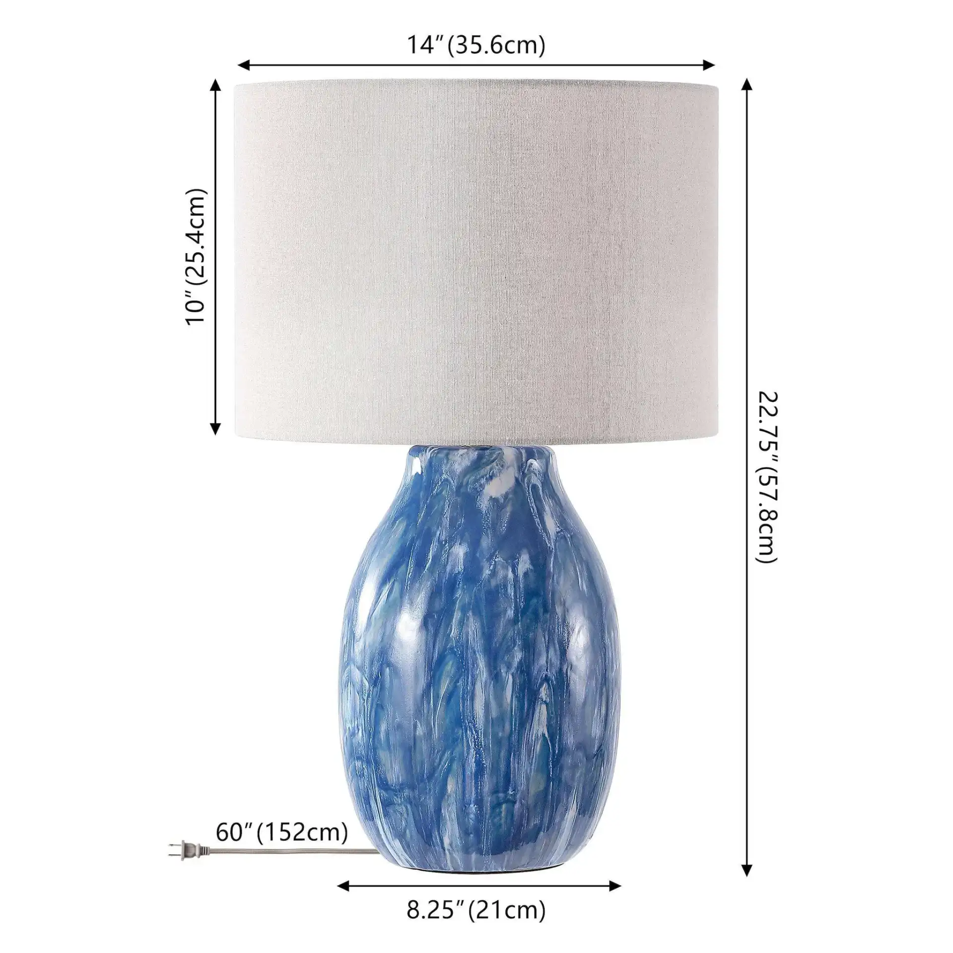Wenopa Ceramic Table Lamp in White / Blue / Oatmeal, detail view
