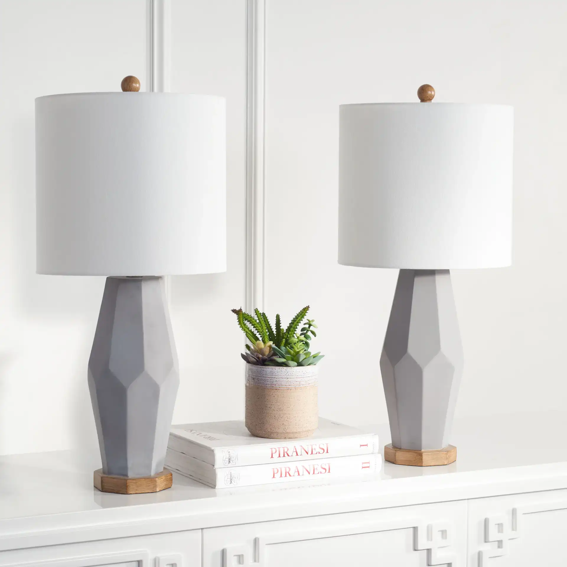 Landren Table Lamp (Set Of 2) in Gray in a styled room