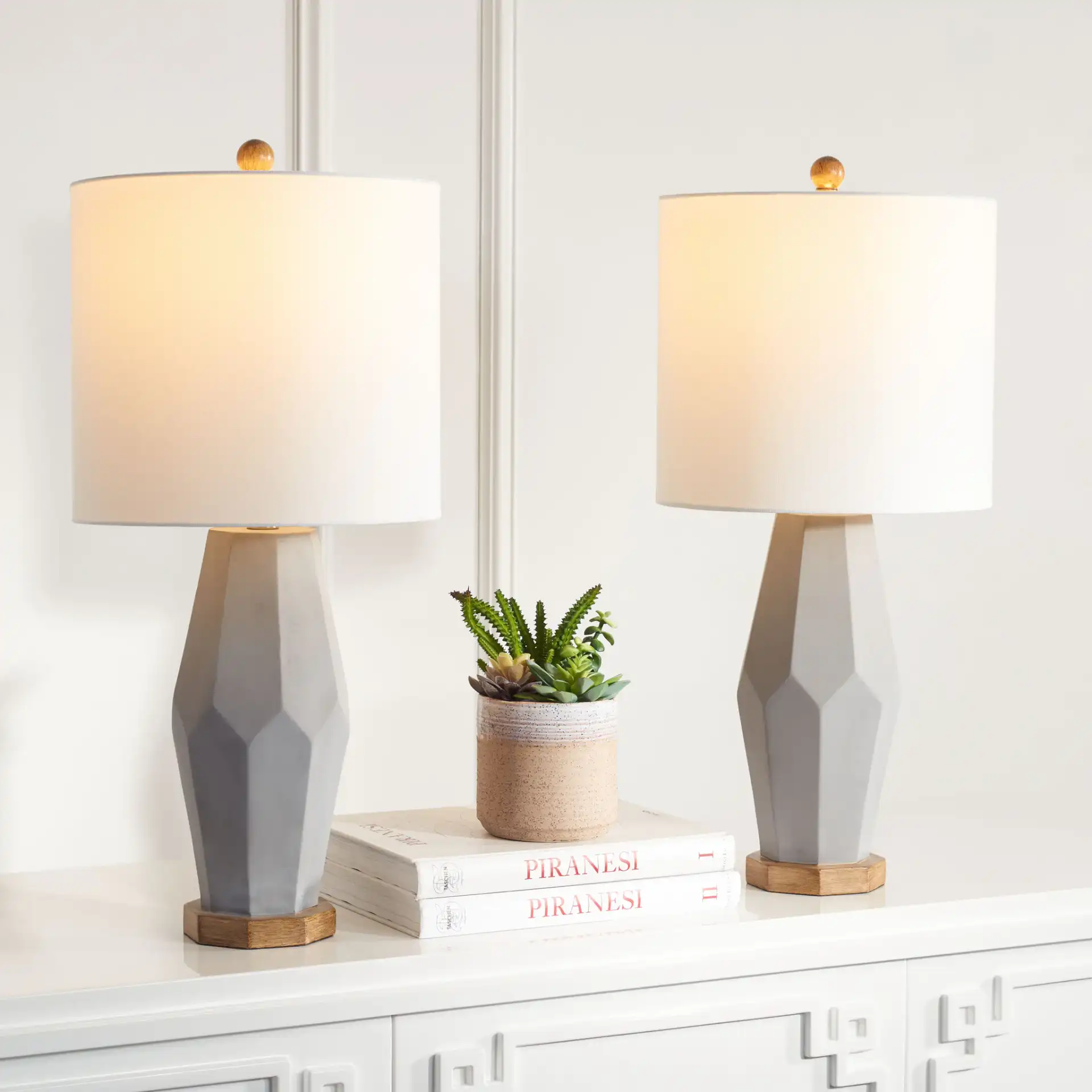 Landren Table Lamp (Set Of 2) in Gray in a styled room