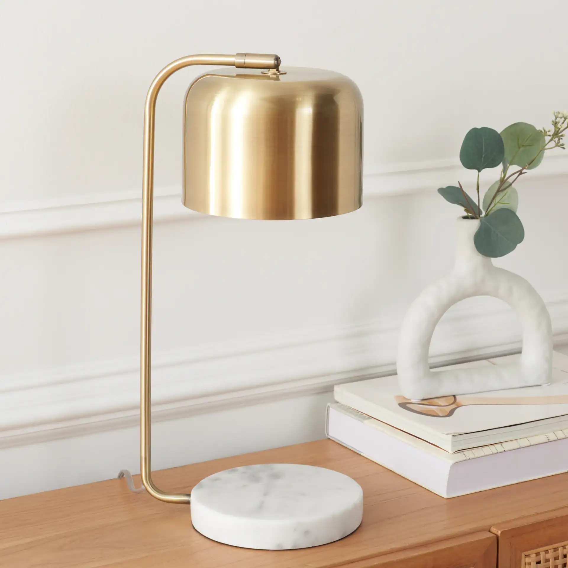 Foley Table Lamp in Brass / White in a styled room