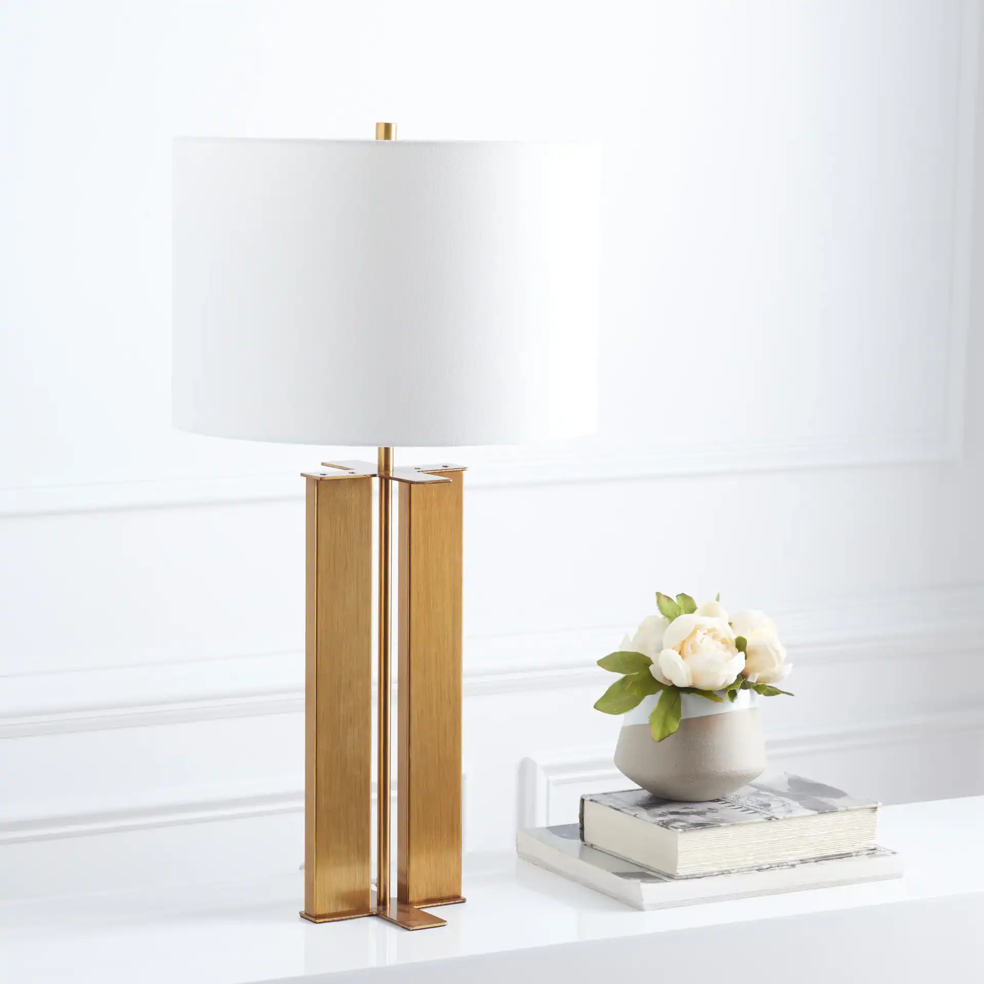 Vanya Table Lamp in Gold in a styled room