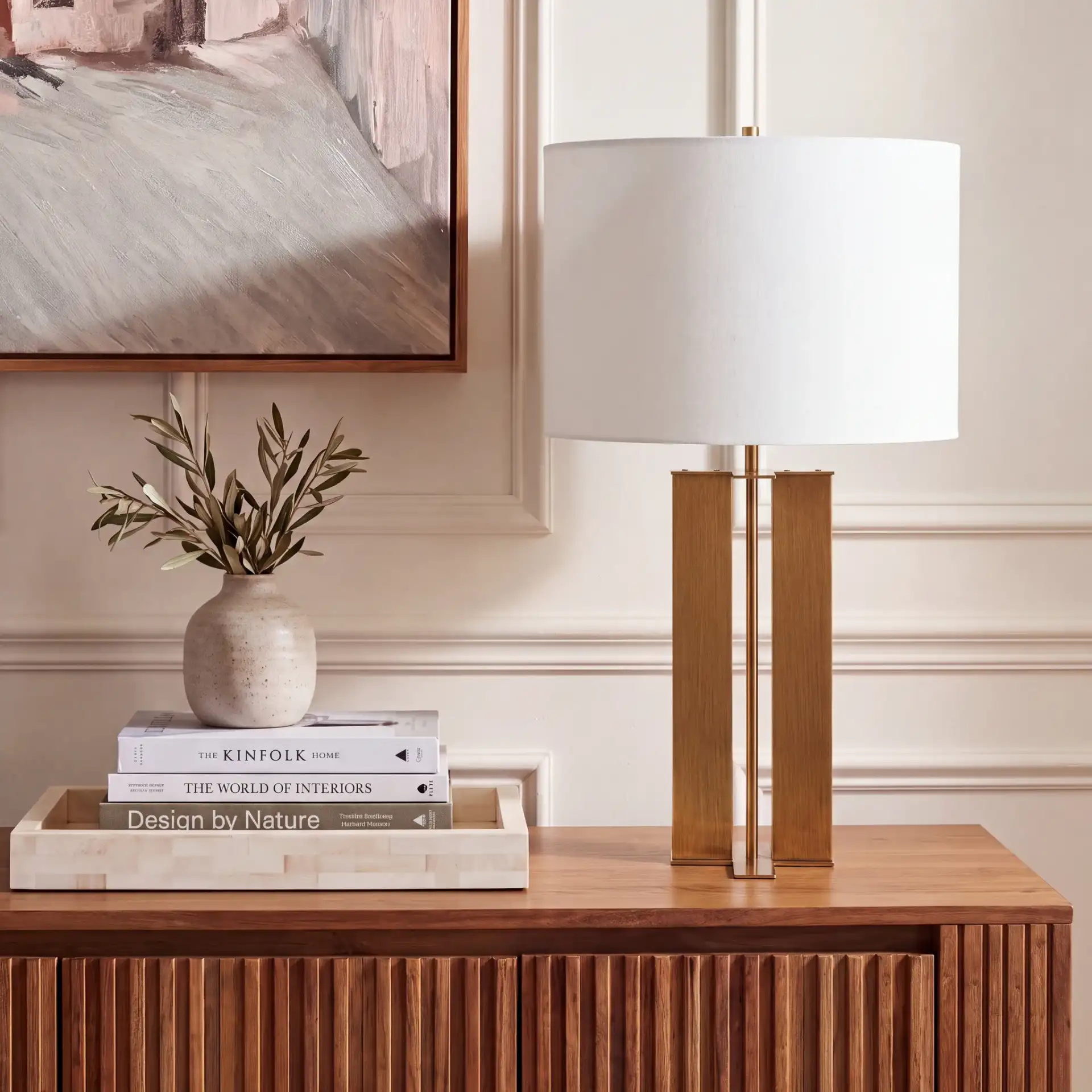 Vanya Table Lamp in Gold in a styled room