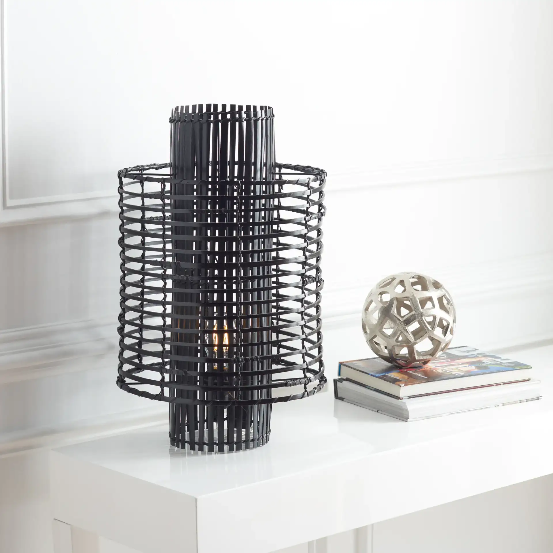 Hemera Table Lamp in Black in a styled room