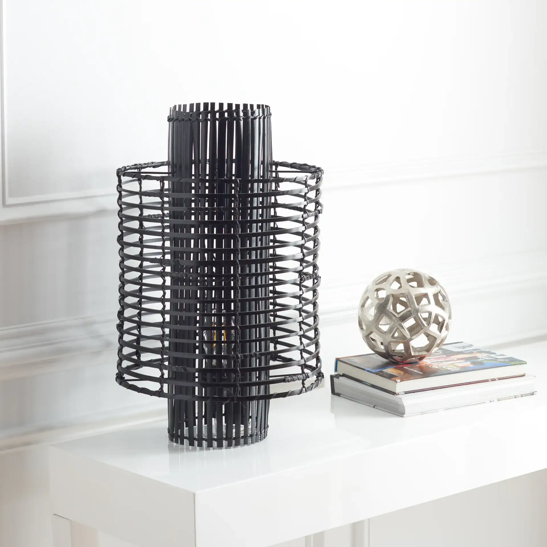 Hemera Table Lamp in Black in a styled room