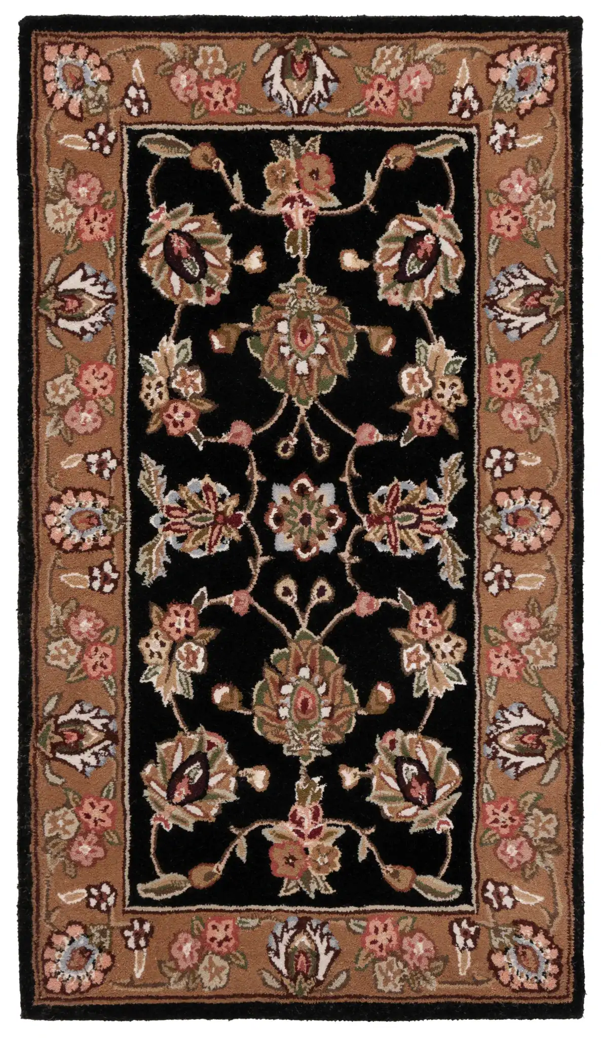 Traditions Floral Medallion Wool Rug in Black / Gold, detail view