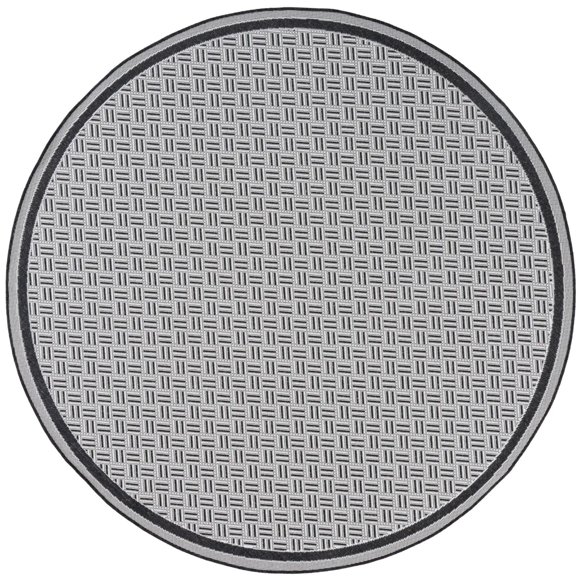 Terrace Basketweave Border Outdoor Rug in Black / White