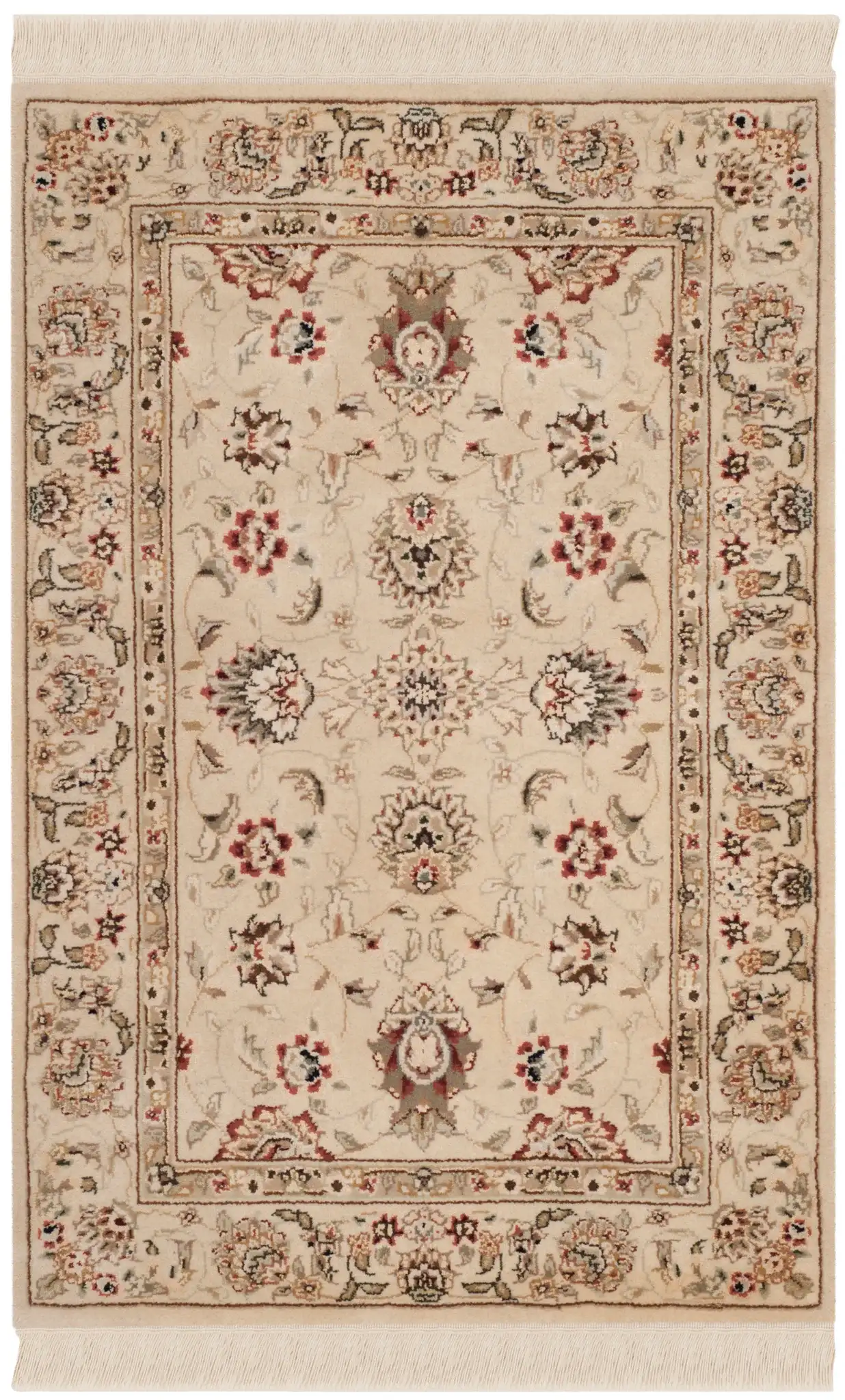 Tabriz Floral Arabesque Bordered Rug in Ivory