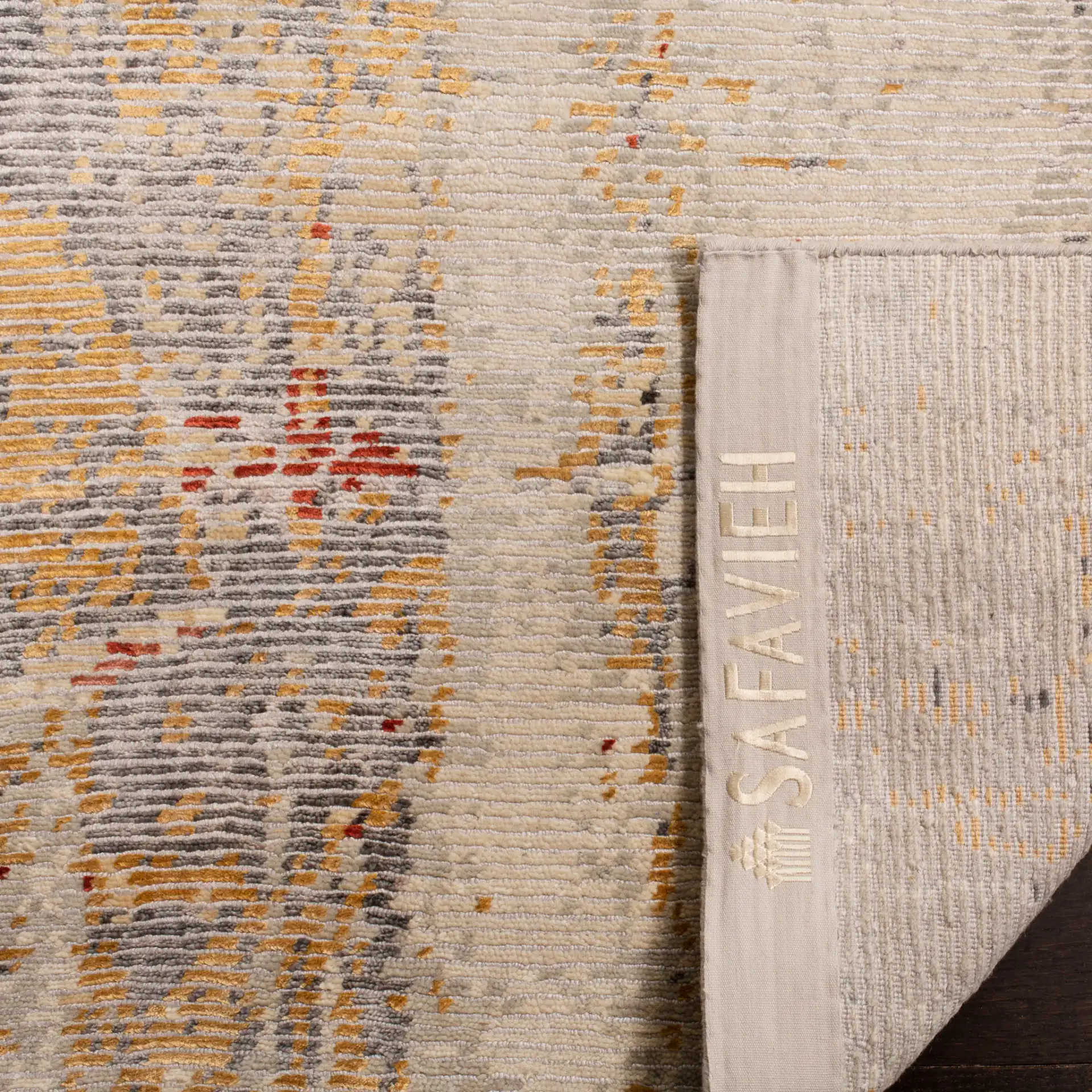 Tiffany Distressed Abstract Hand-Knotted Rug in Beige / Rust in a styled room