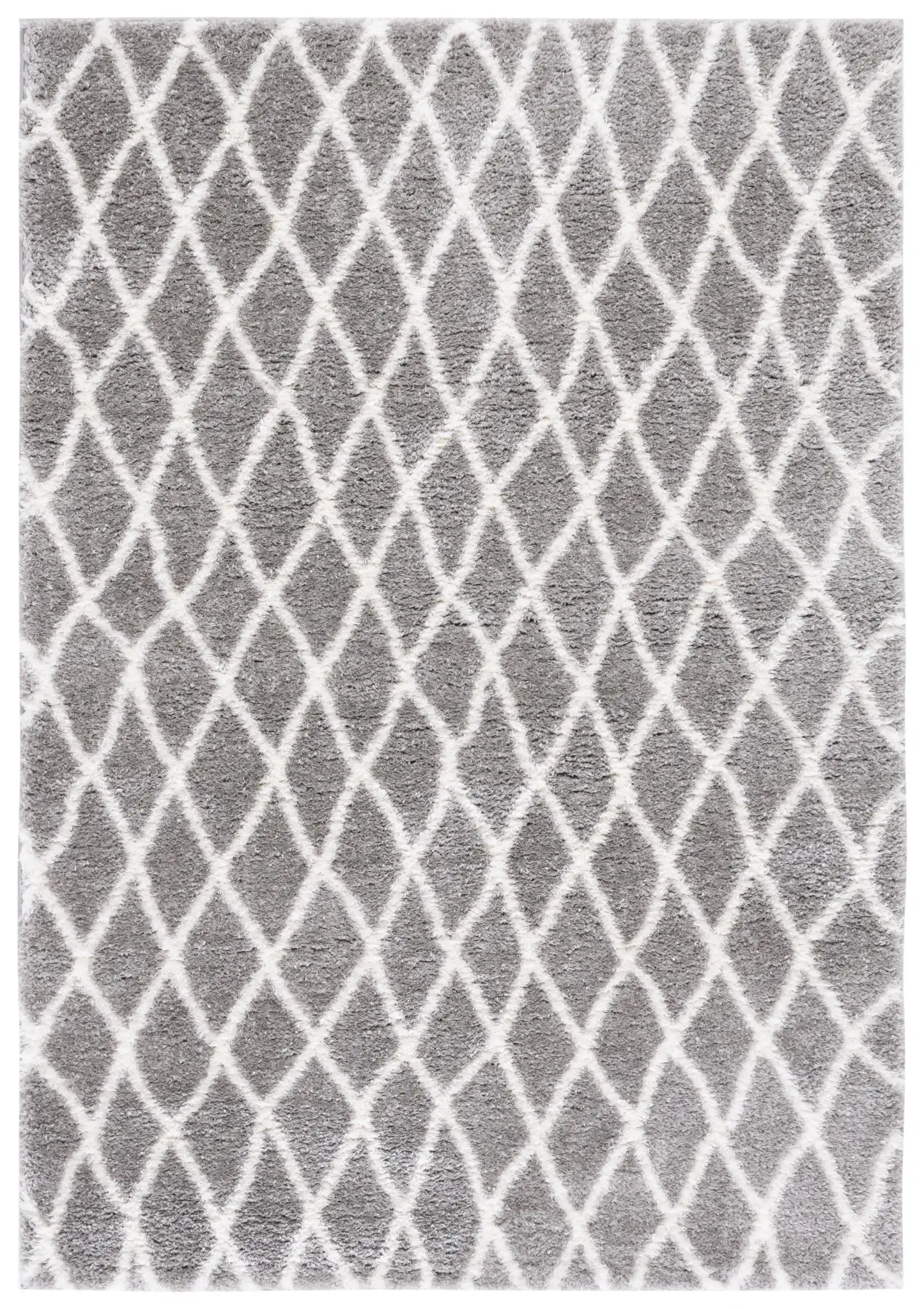 Tahoe Elongated Diamond Shag Rug in Gray / White