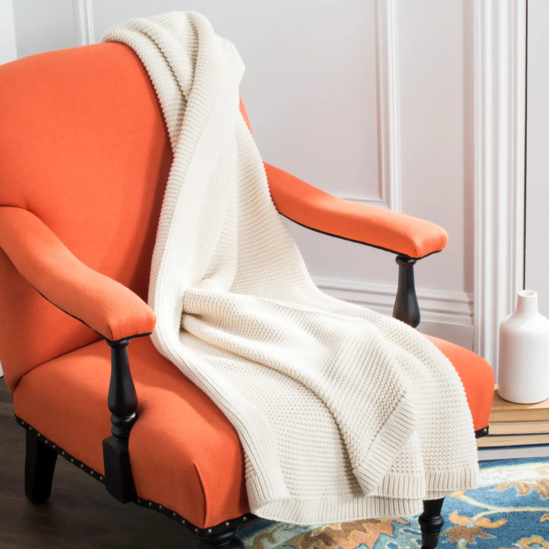 Snug Knit Throw in Natural in a styled room