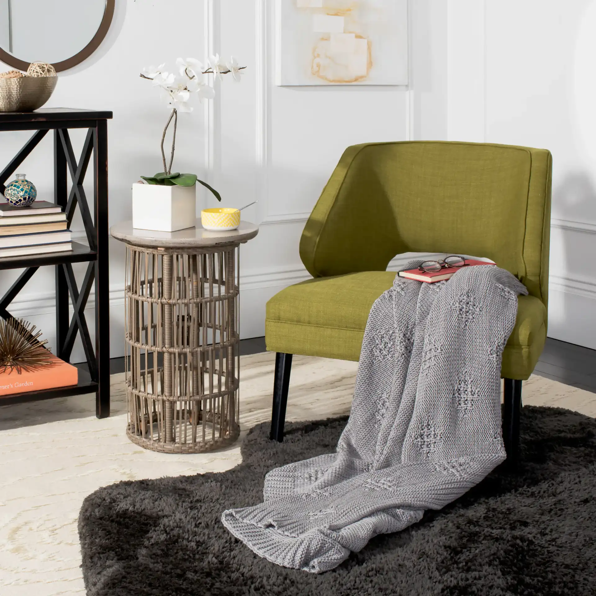 Cozy Knit Throw in Gray in a styled room