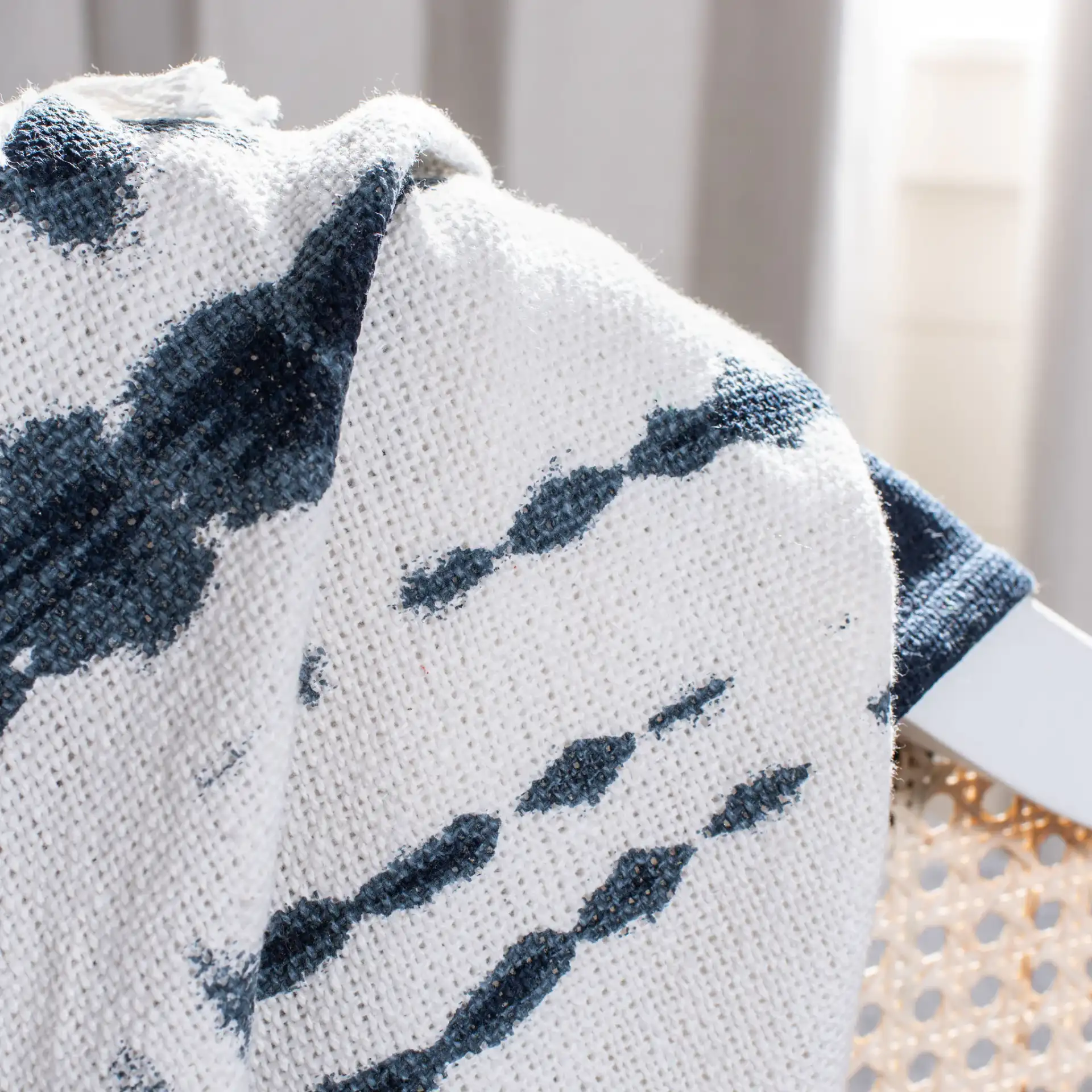 Arya Throw in Beige / Navy in a styled room
