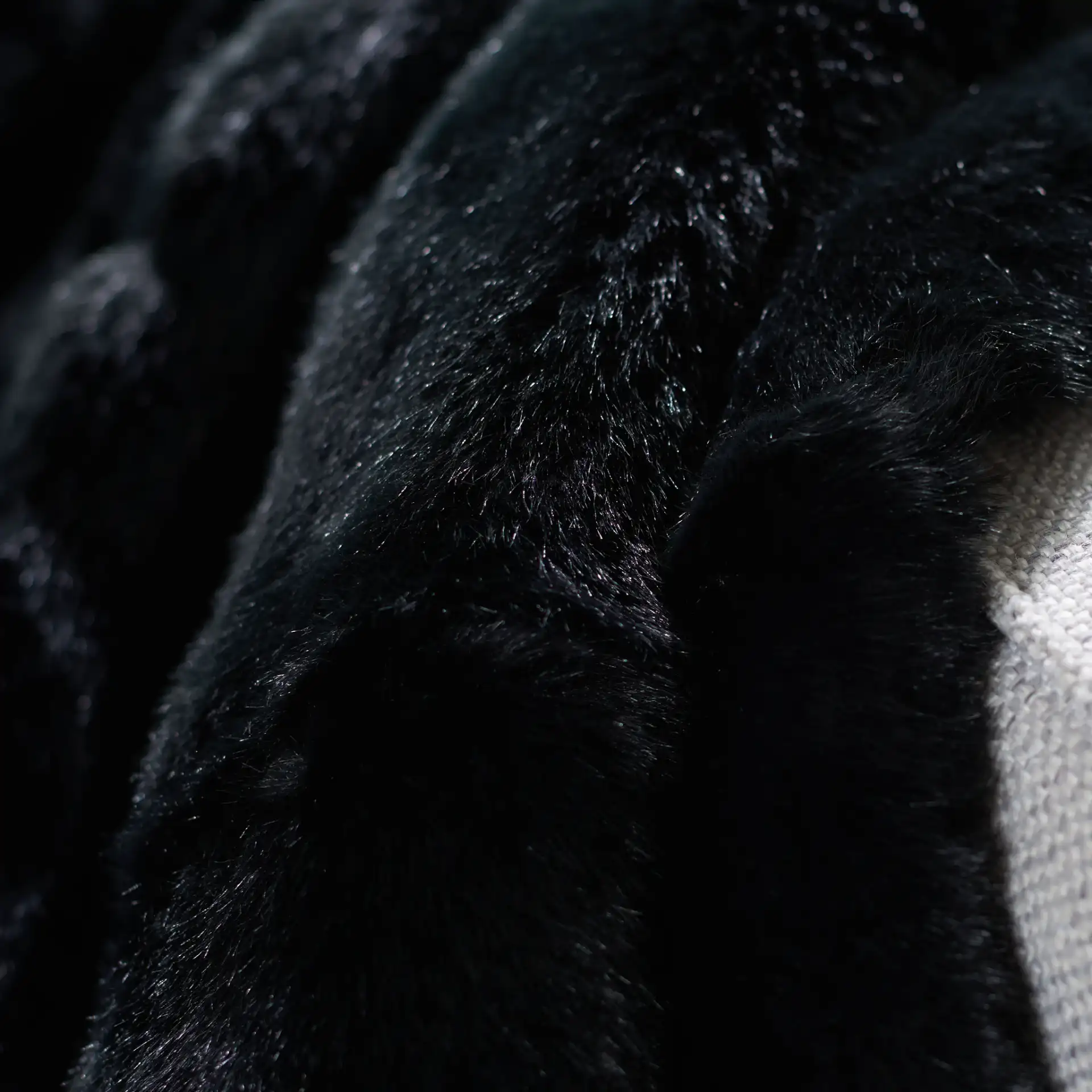 Faux Black Mink Throw in Black in a styled room