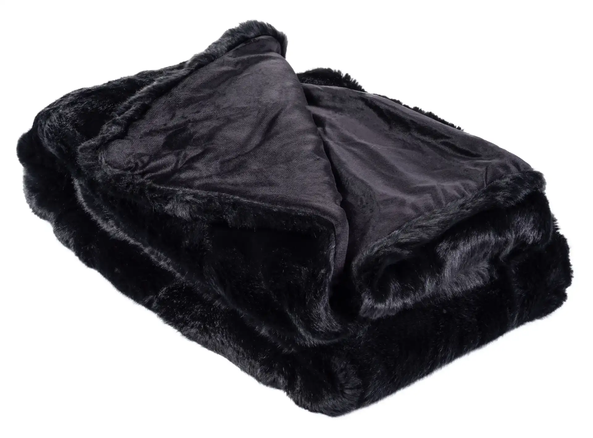 Faux Black Mink Throw in Black, detail view