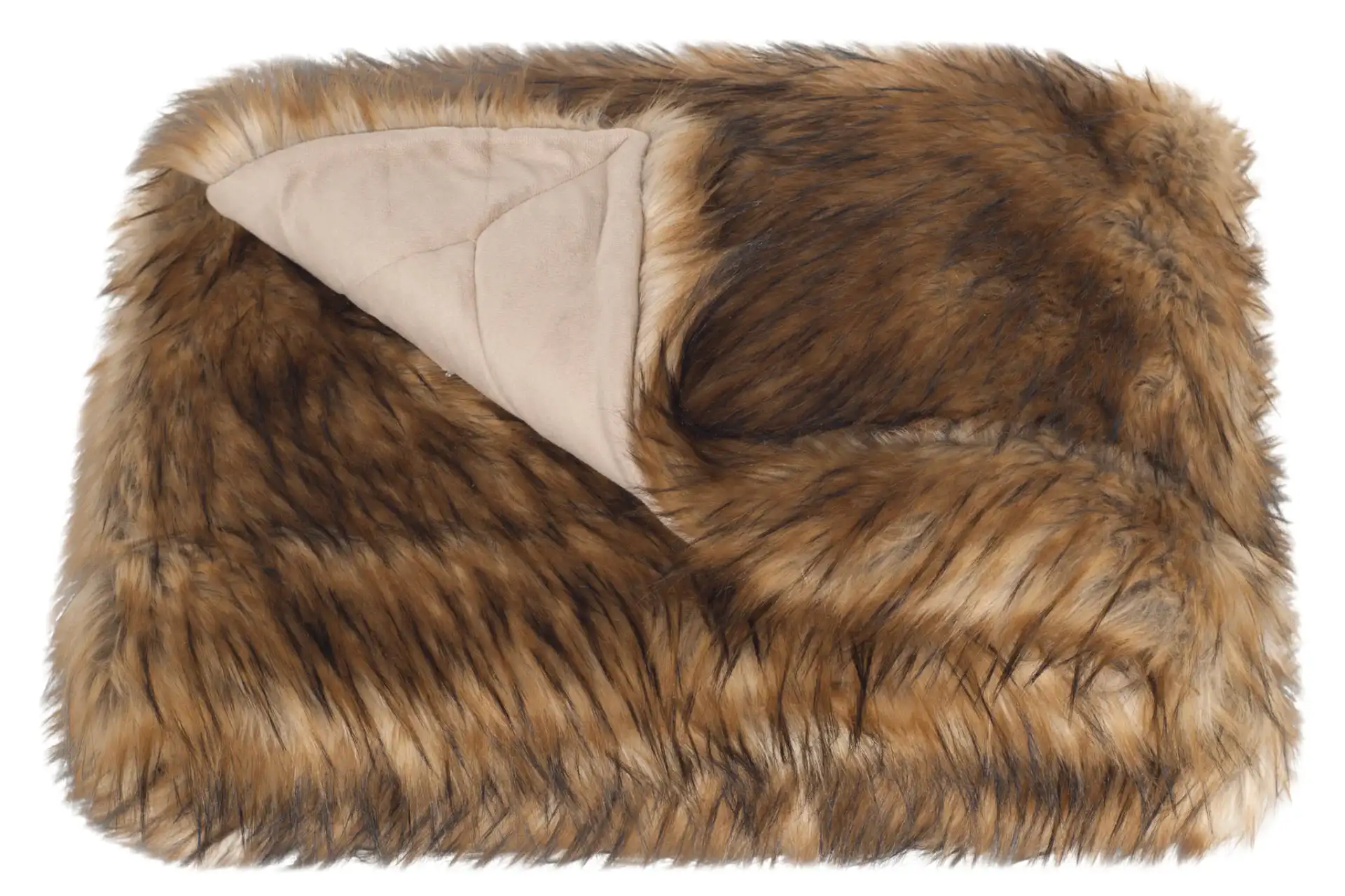 Faux Raccoon Throw in Brown / Multicolor, detail view