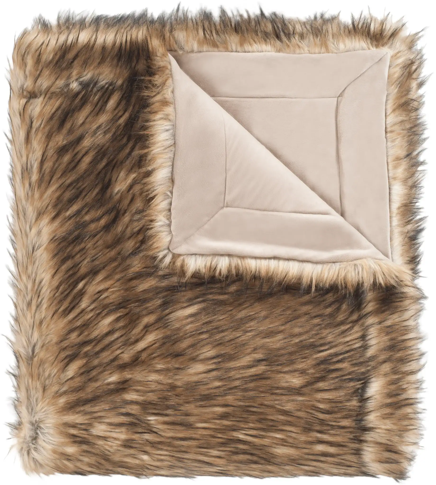 Faux Raccoon Throw in Brown / Multicolor, detail view