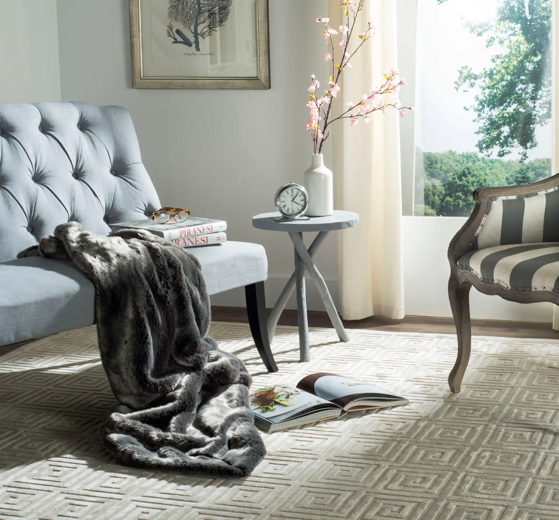 Faux Silver Fox Throw in Silver in a styled room