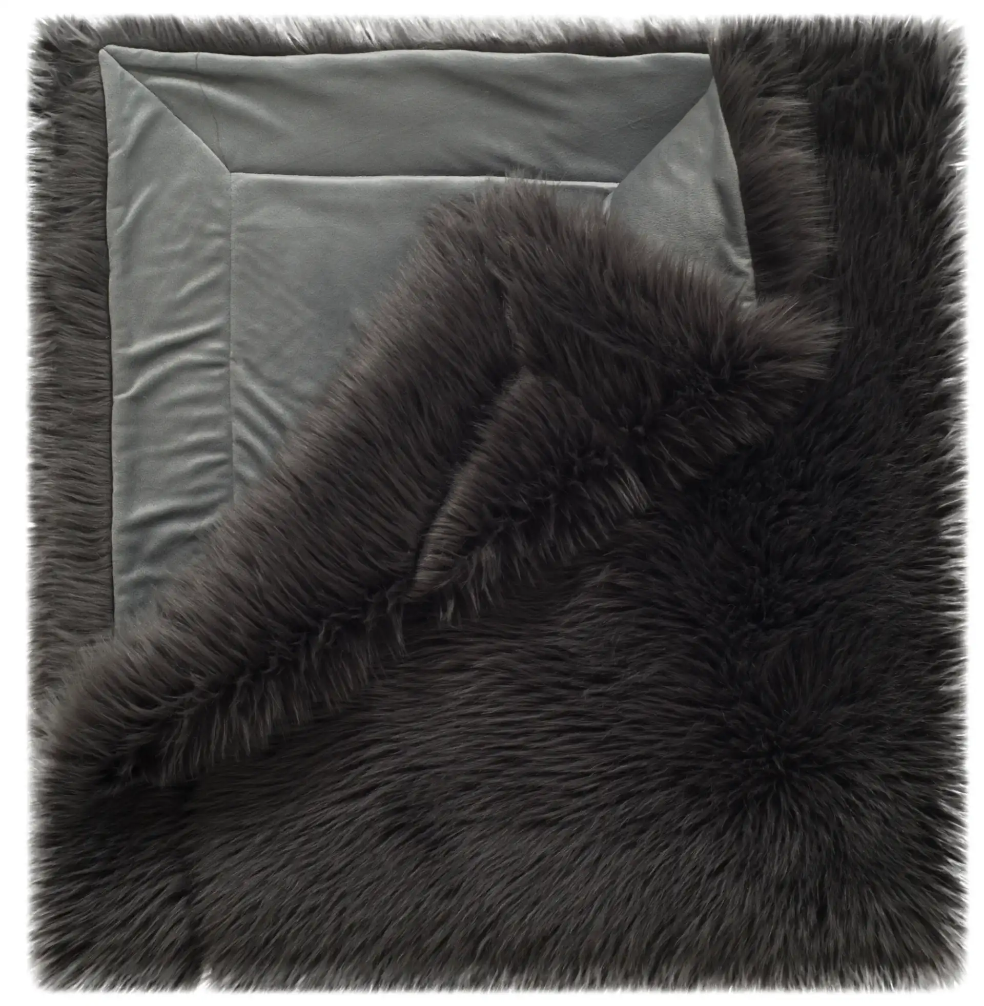 Faux Grey Shadow Fox Throw in Dark Gray, detail view