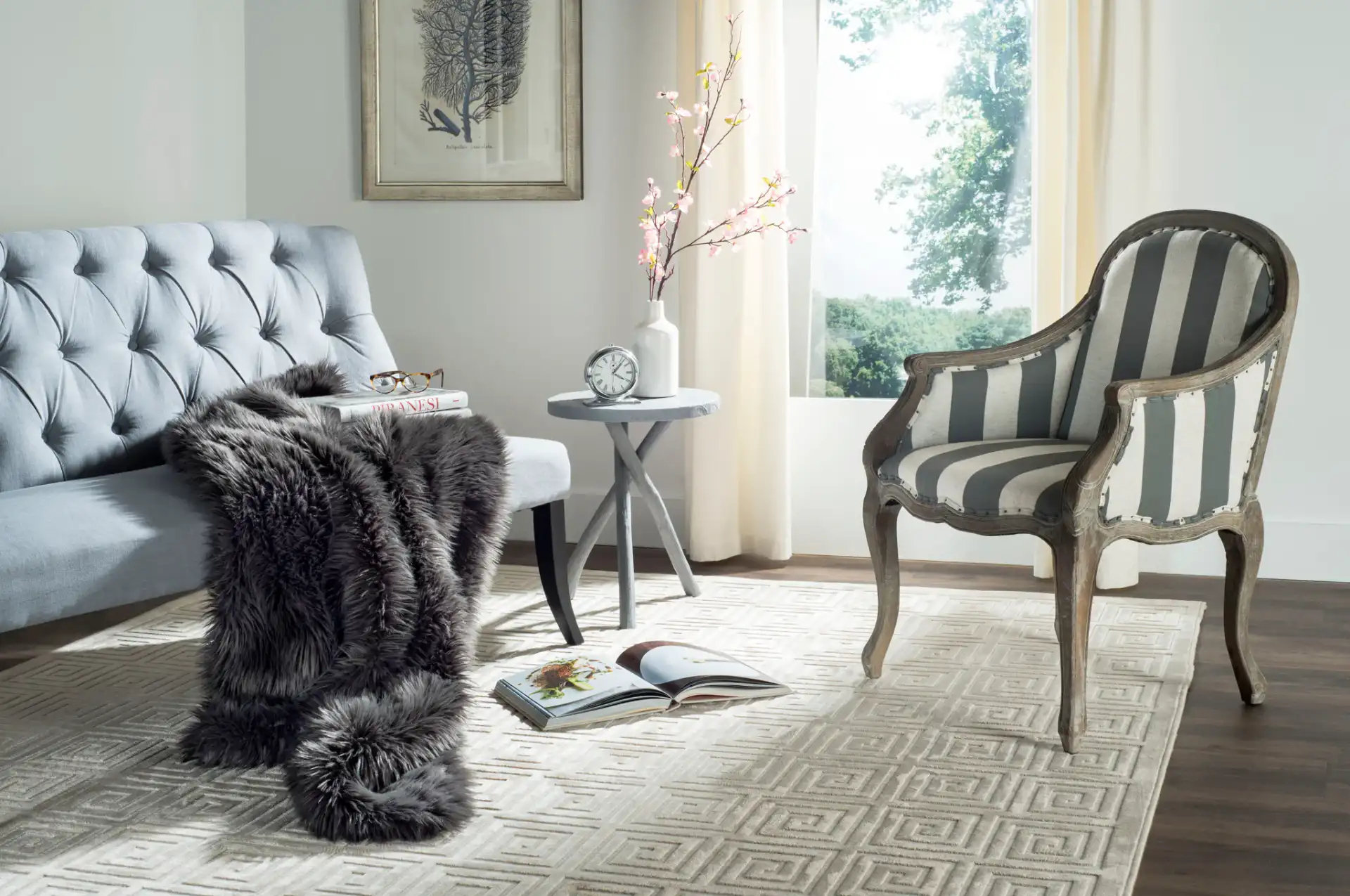 Faux Grey Shadow Fox Throw in Dark Gray in a styled room