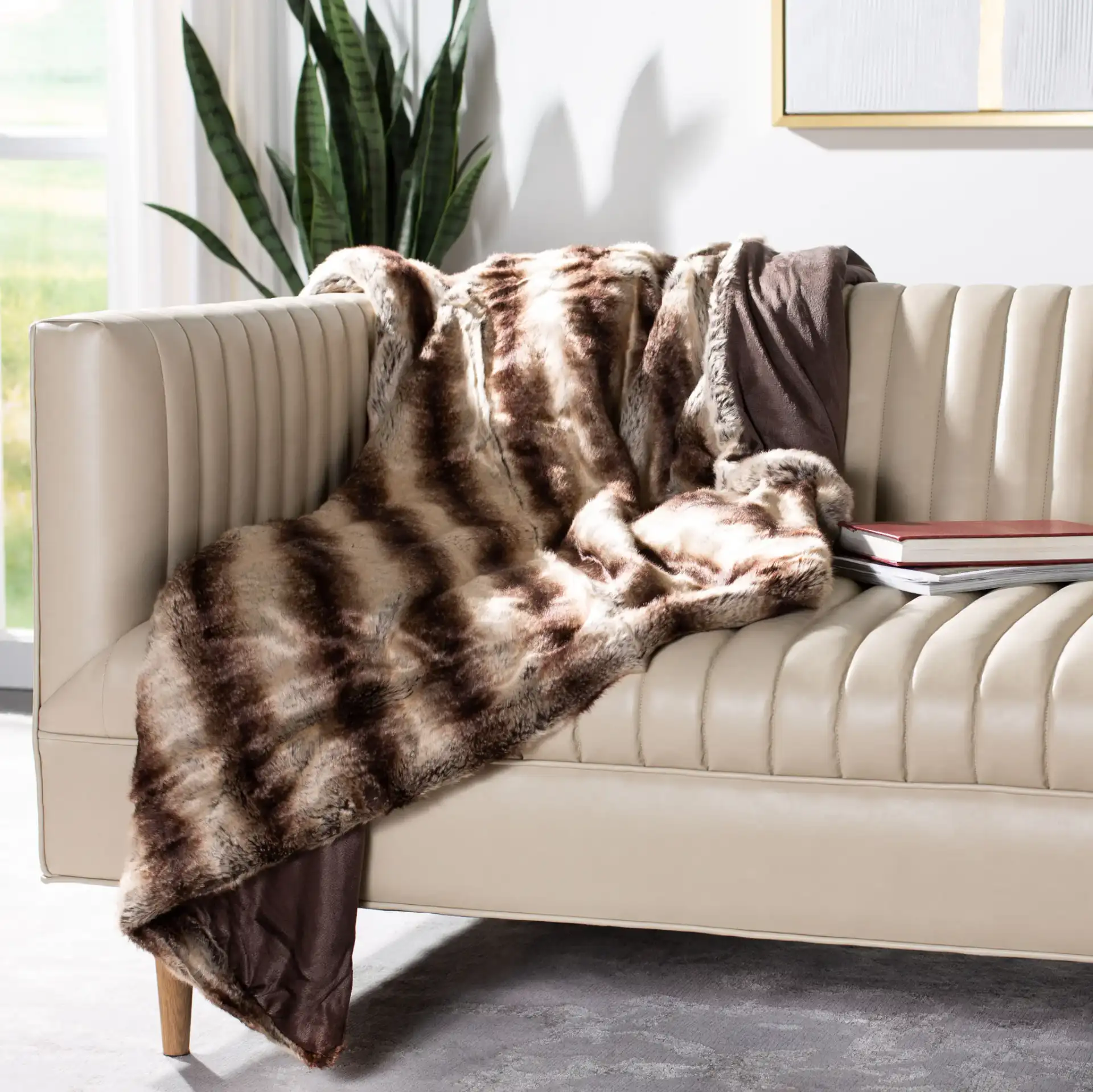 Coco Striped Throw in Light Blue in a styled room