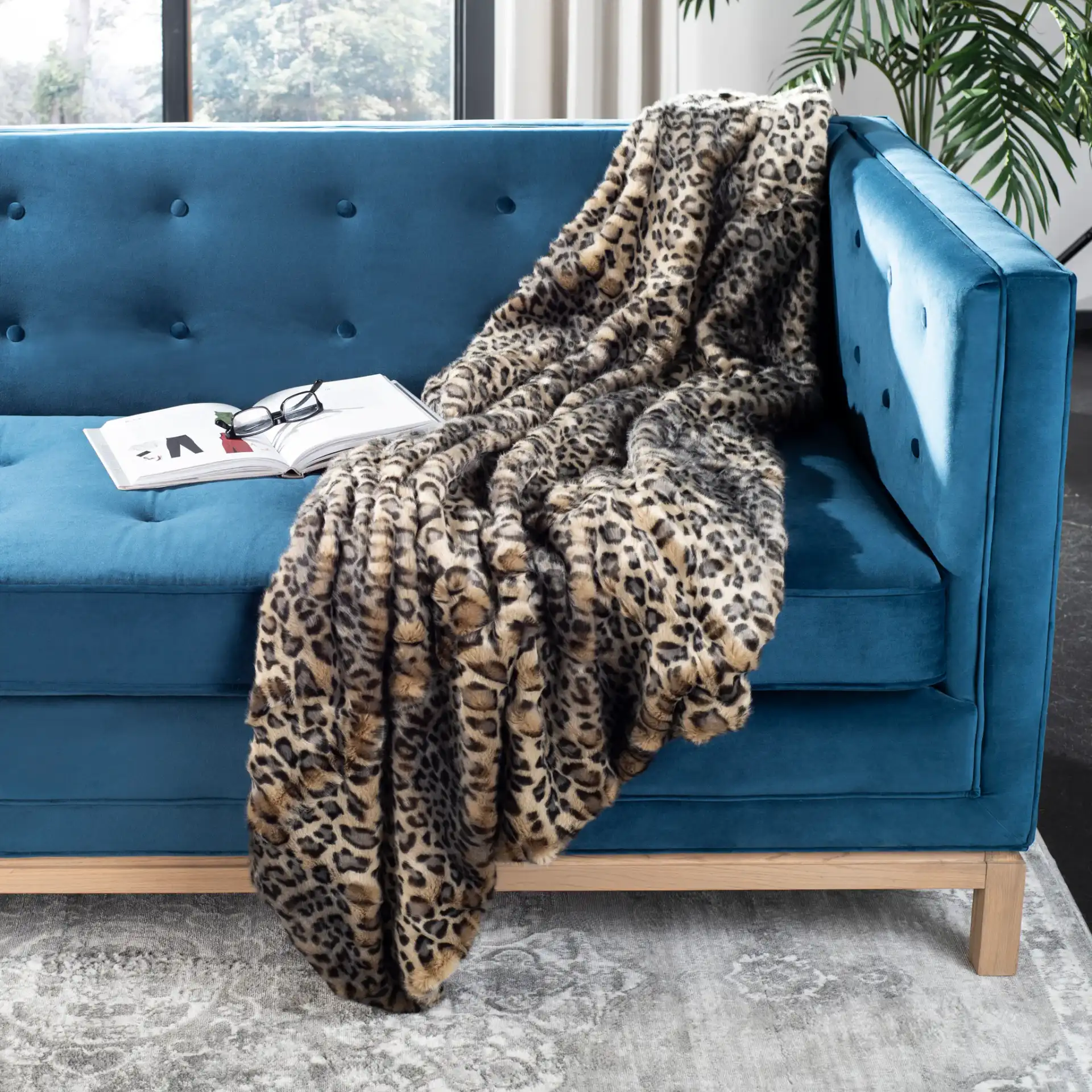Faux Black Leopard Throw in Leopard in a styled room